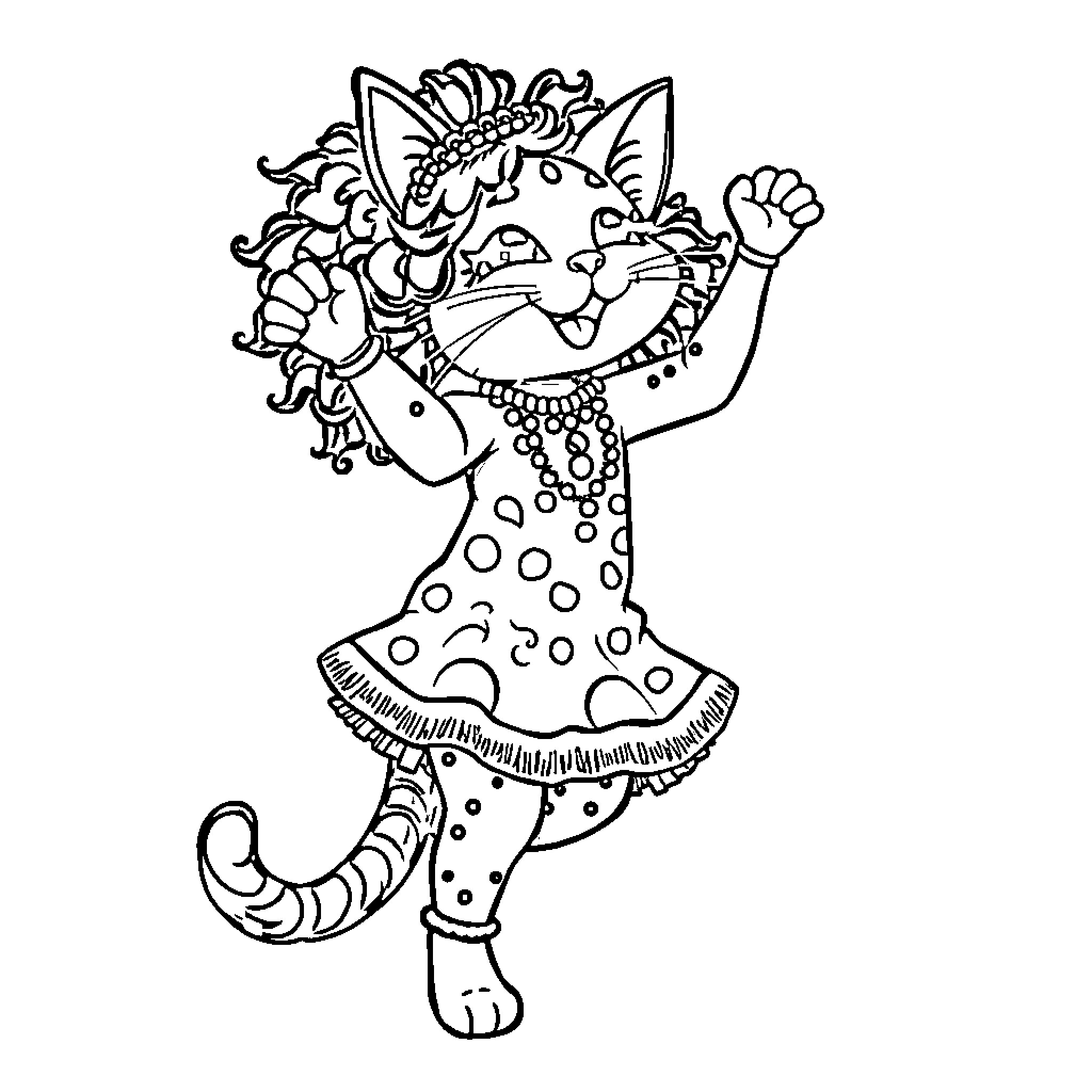 Doja Cat in Whimsical Carnival Costume Coloring Page (free black-and-white line drawing printable PDF for all, from beginners to advanced learners, including children, teens, adults, and seniors)