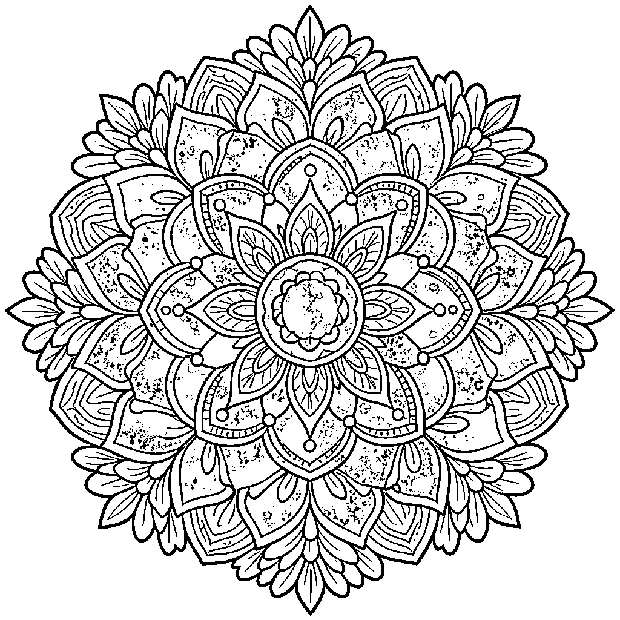 Rangoli with intricate floral patterns and symmetry Coloring Page (free black-and-white line drawing printable PDF for all, from beginners to advanced learners, including children, teens, adults, and seniors)