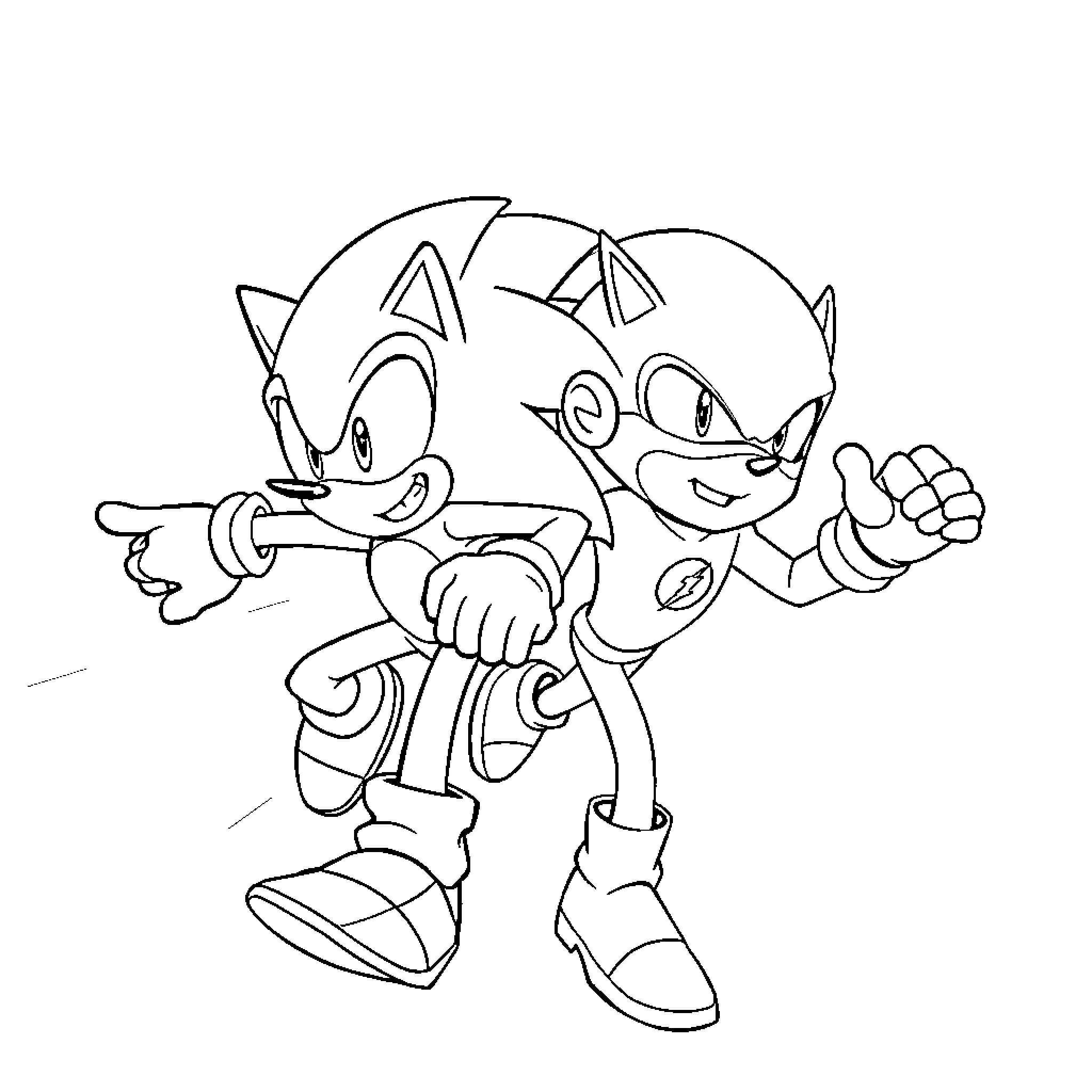 Sonic characters posing with enthusiastic gestures Coloring Page (free black-and-white line drawing printable PDF for all, from beginners to advanced learners, including children, teens, adults, and seniors)