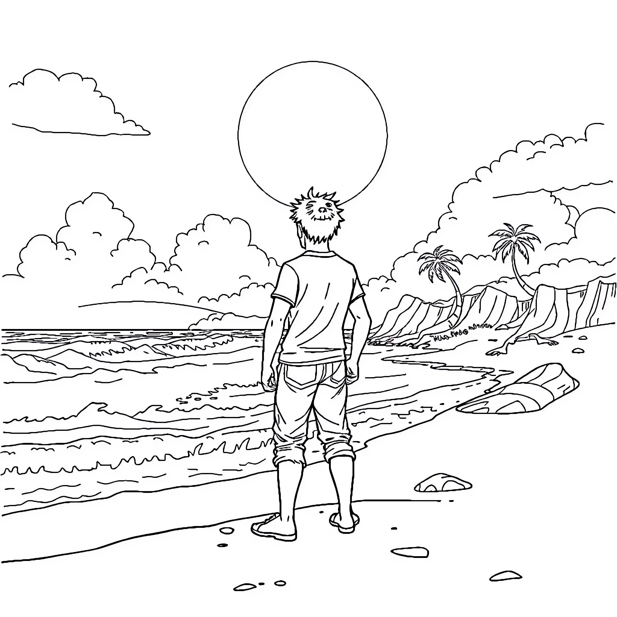Percy Jackson's Beachside Adventure Coloring Page (free black-and-white line drawing printable PDF for all, from beginners to advanced learners, including children, teens, adults, and seniors)