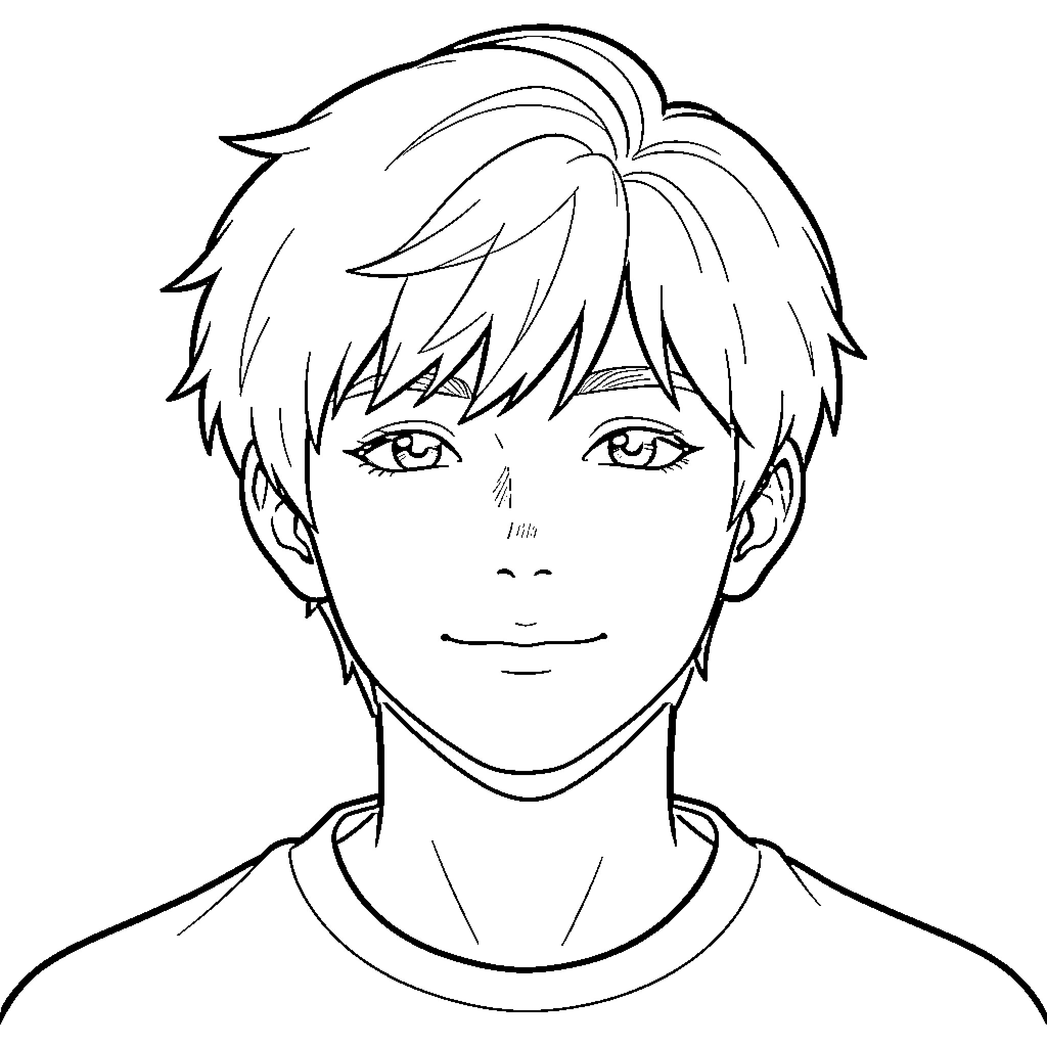 Femboy smiling gently with a calm expression Coloring Page (free black-and-white line drawing printable PDF for all, from beginners to advanced learners, including children, teens, adults, and seniors)
