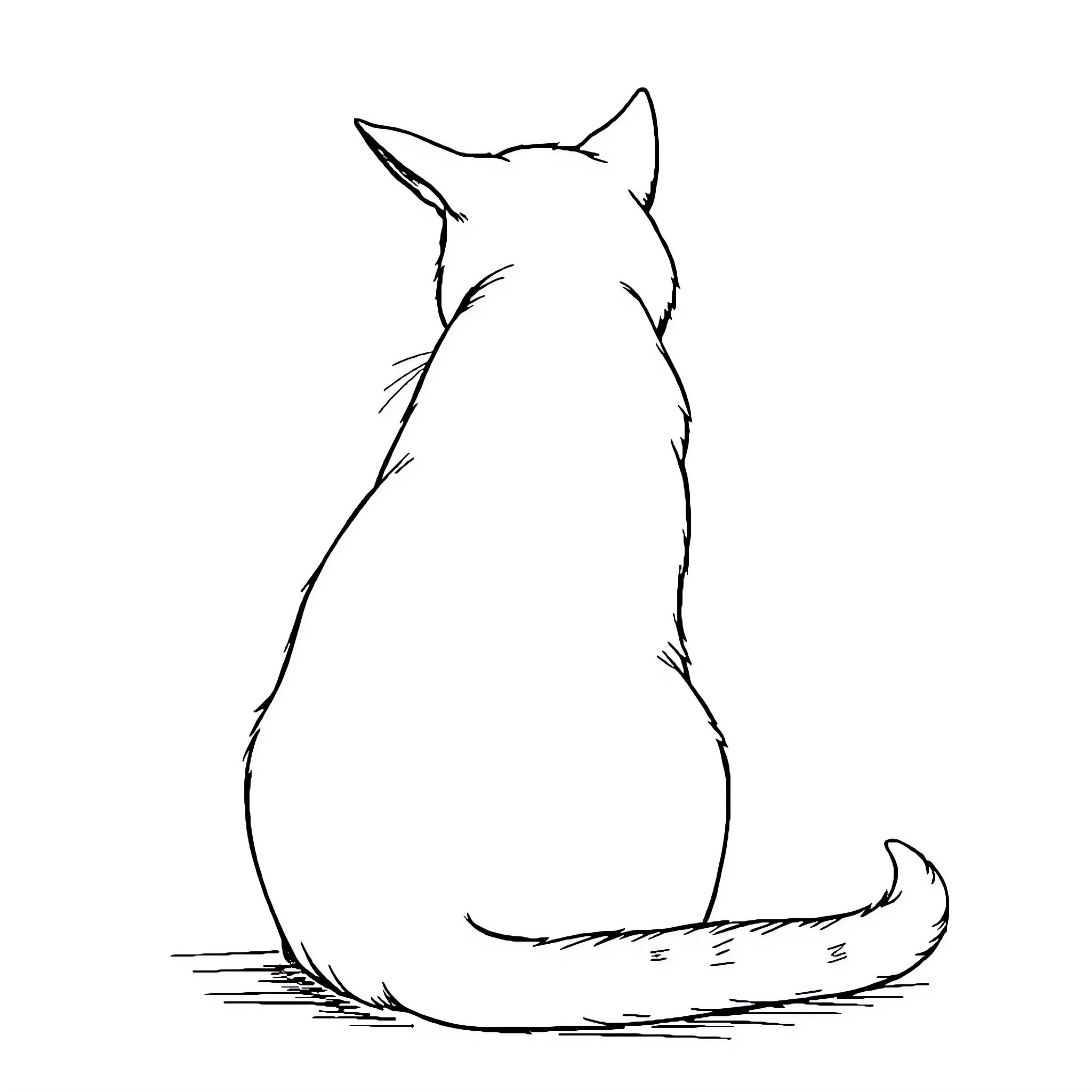 Cat sitting calmly in focus Coloring Page (free black-and-white line drawing printable PDF for all, from beginners to advanced learners, including children, teens, adults, and seniors)