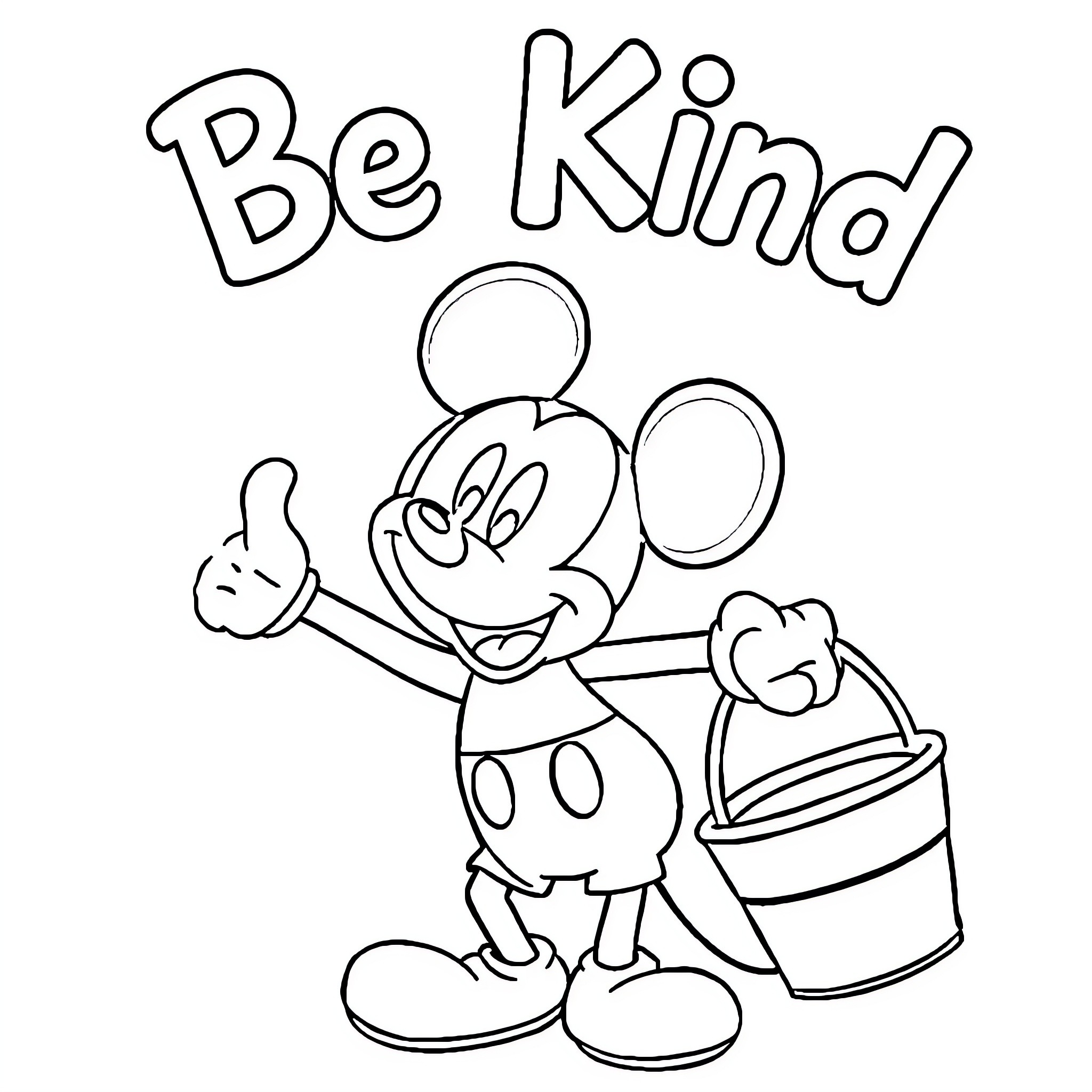 Mickey Mouse being kind and helpful Coloring Page (free black-and-white line drawing printable PDF for all, from beginners to advanced learners, including children, teens, adults, and seniors)