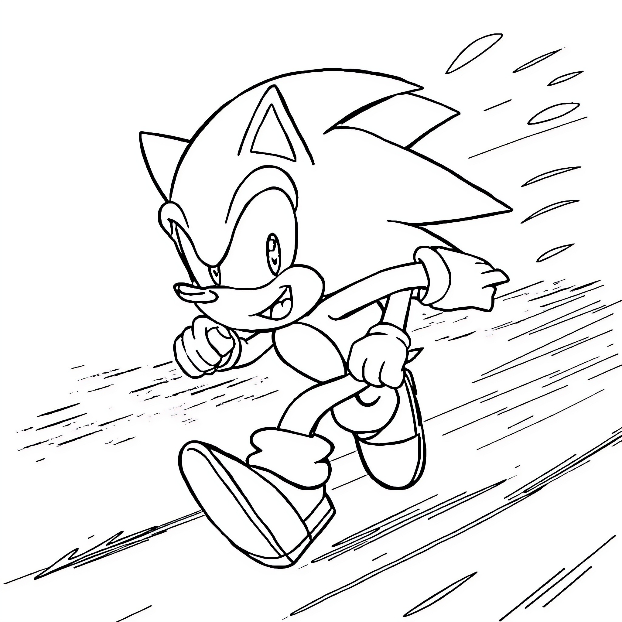 Sonic the Hedgehog racing swiftly Coloring Page (free black-and-white line drawing printable PDF for all, from beginners to advanced learners, including children, teens, adults, and seniors)