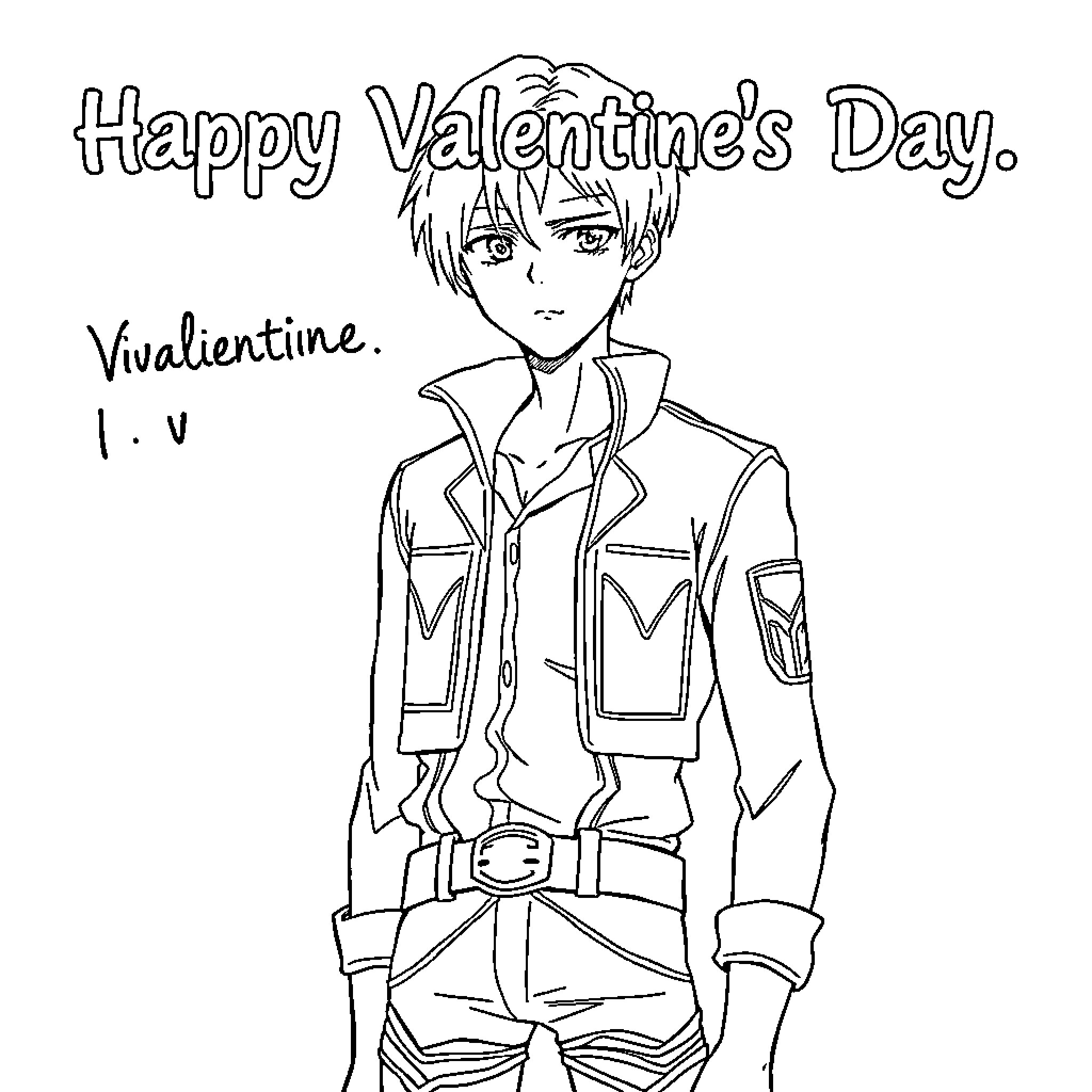 Levi's Valentines Day Greeting Coloring Page (free black-and-white line drawing printable PDF for all, from beginners to advanced learners, including children, teens, adults, and seniors)