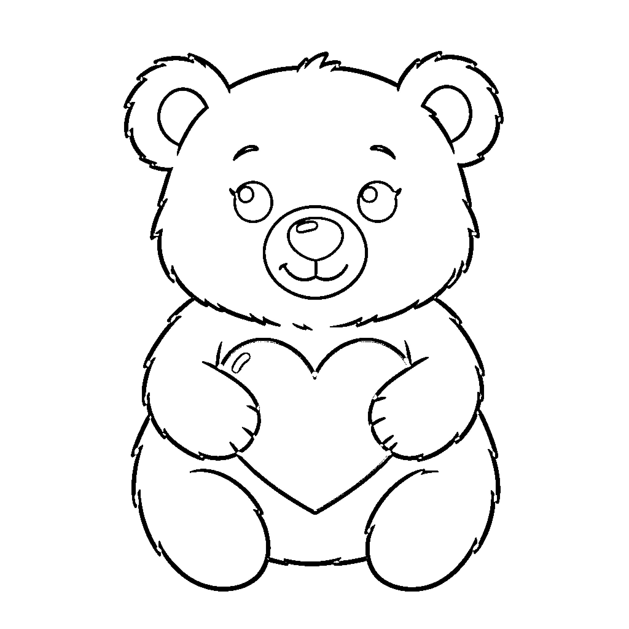 Bear holding heart-shaped object Coloring Page (free black-and-white line drawing printable PDF for all, from beginners to advanced learners, including children, teens, adults, and seniors)