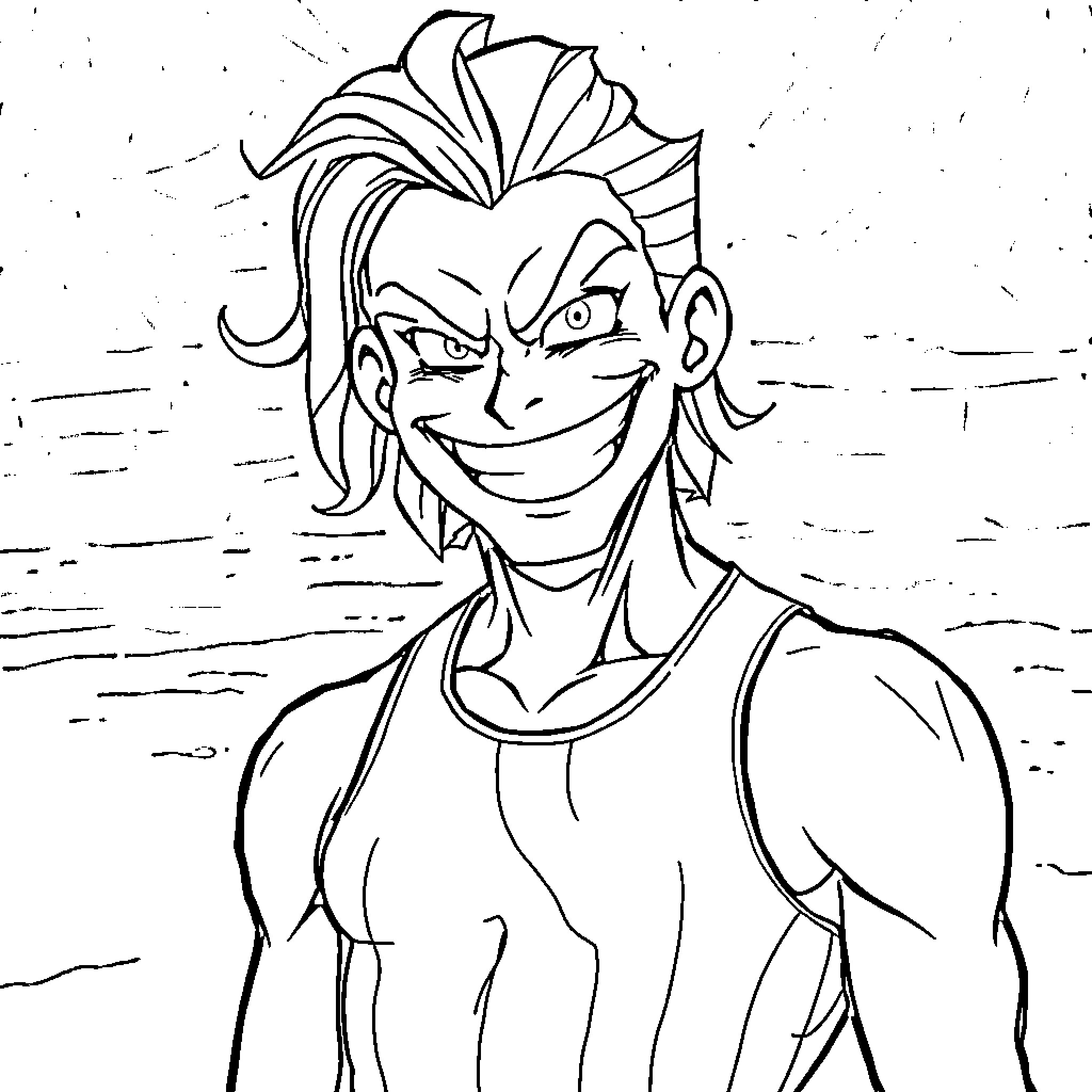 Hisoka's Mischievous Grin Coloring Page (free black-and-white line drawing printable PDF for all, from beginners to advanced learners, including children, teens, adults, and seniors)