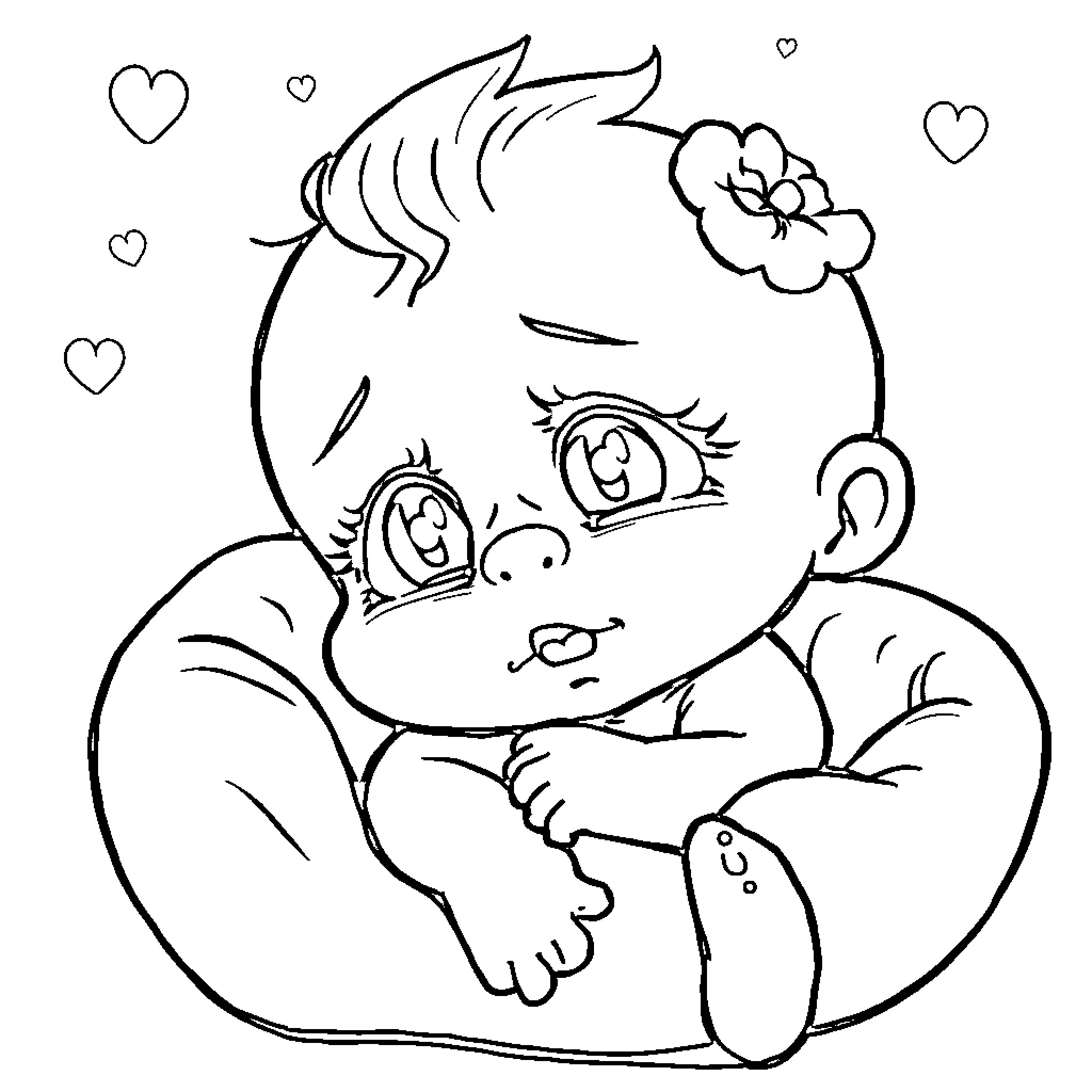 Baby sleeping peacefully with flower crown Coloring Page (free black-and-white line drawing printable PDF for all, from beginners to advanced learners, including children, teens, adults, and seniors)