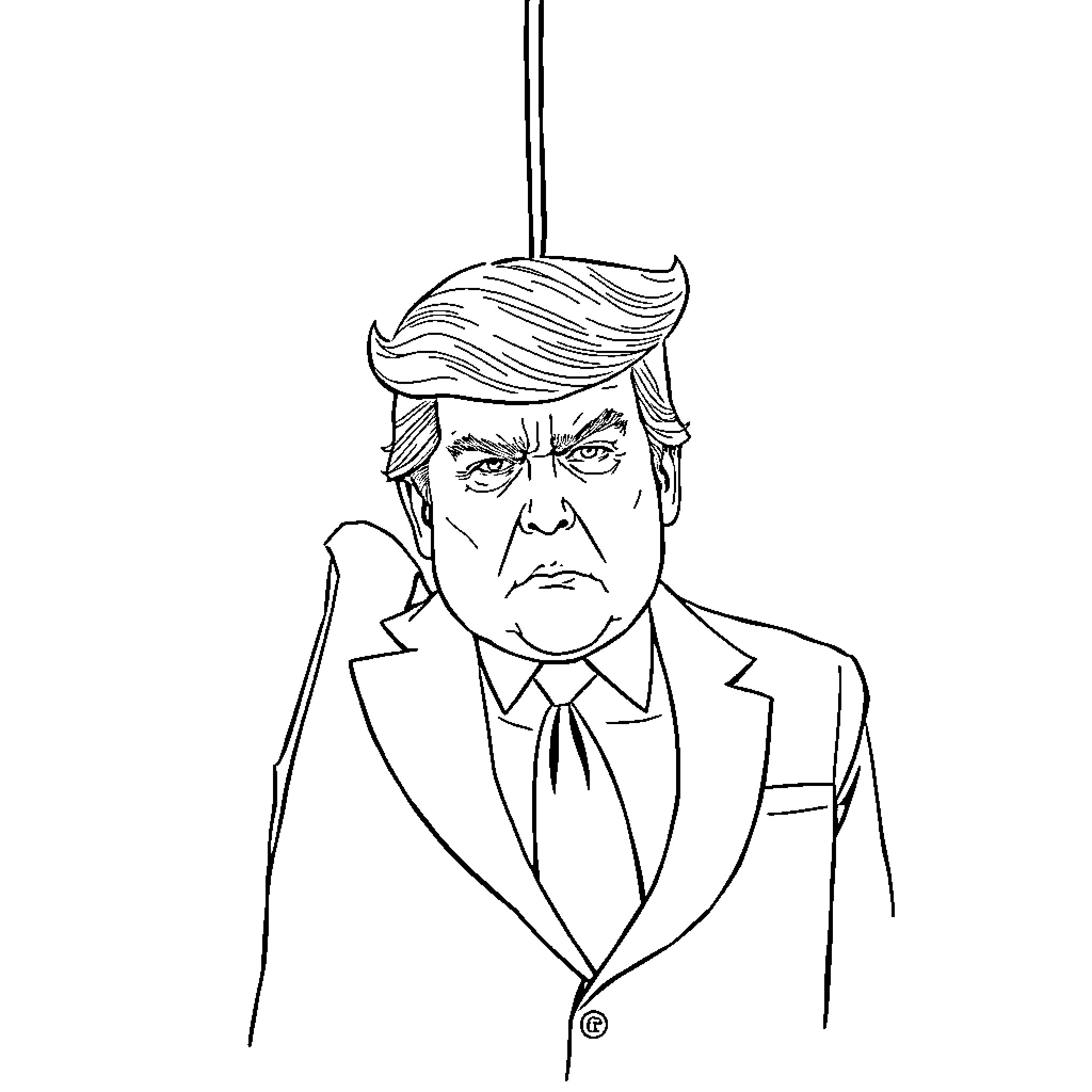 Trump's serious expression and formal attire Coloring Page (free black-and-white line drawing printable PDF for all, from beginners to advanced learners, including children, teens, adults, and seniors)