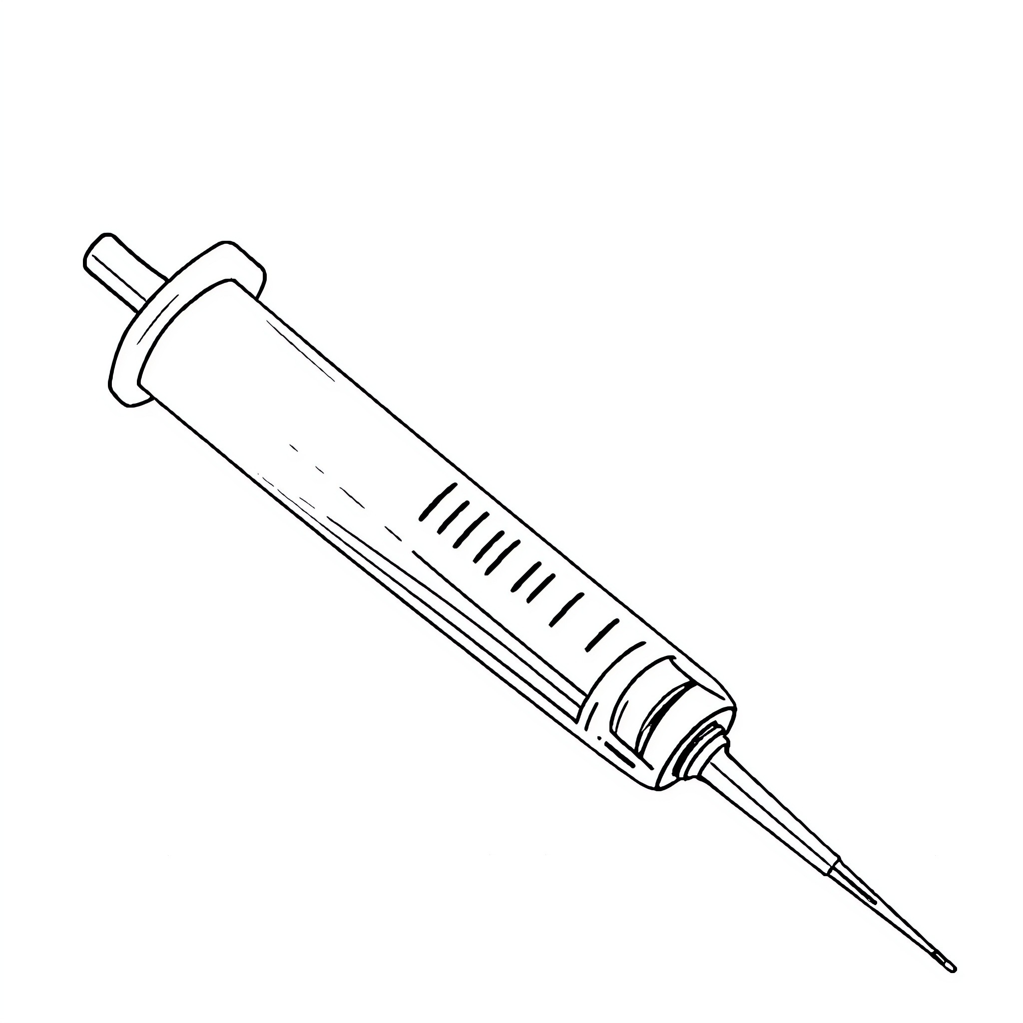 Syringe with medical instrument Coloring Page (free black-and-white line drawing printable PDF for all, from beginners to advanced learners, including children, teens, adults, and seniors)