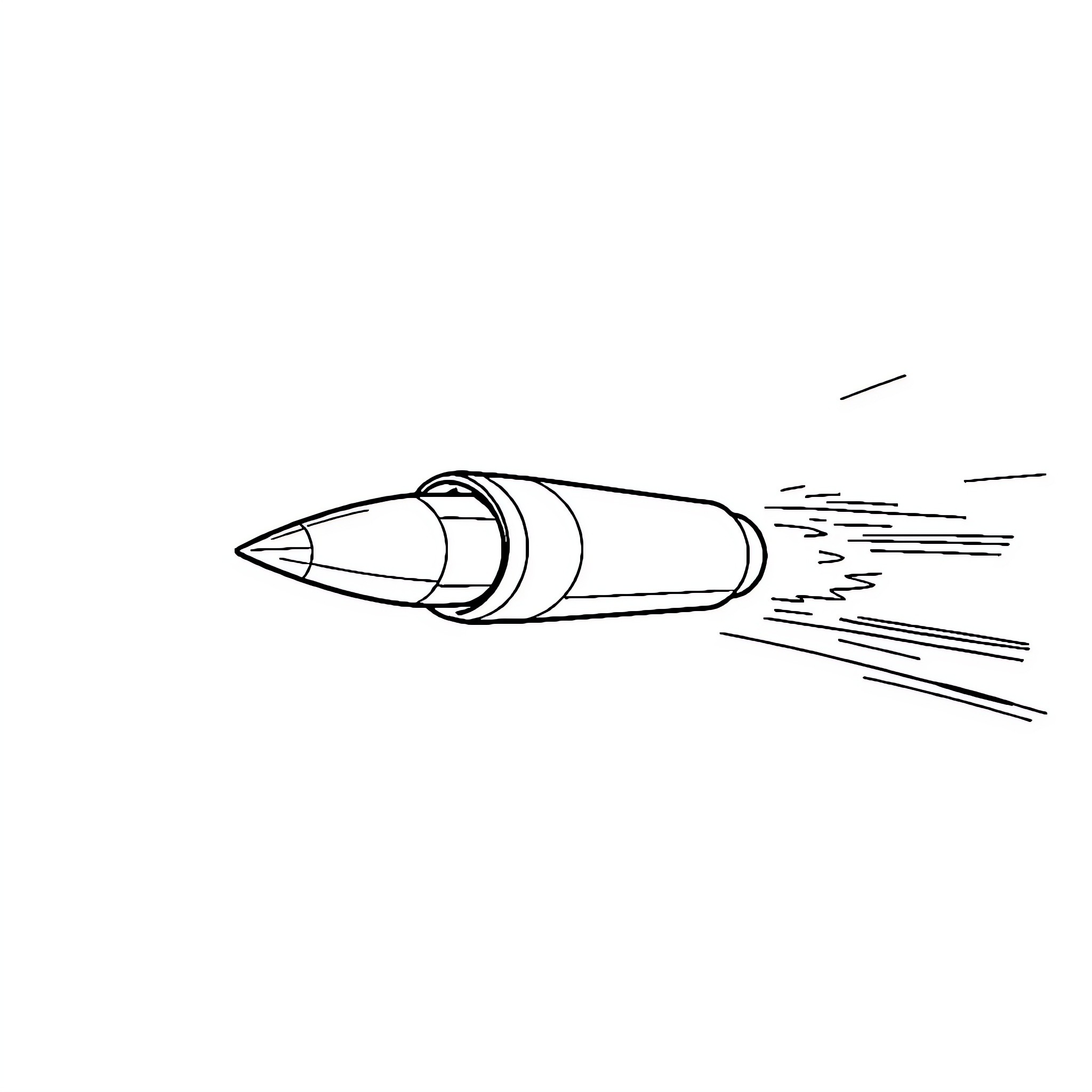 Bullet flying swiftly through the air Coloring Page (free black-and-white line drawing printable PDF for all, from beginners to advanced learners, including children, teens, adults, and seniors)