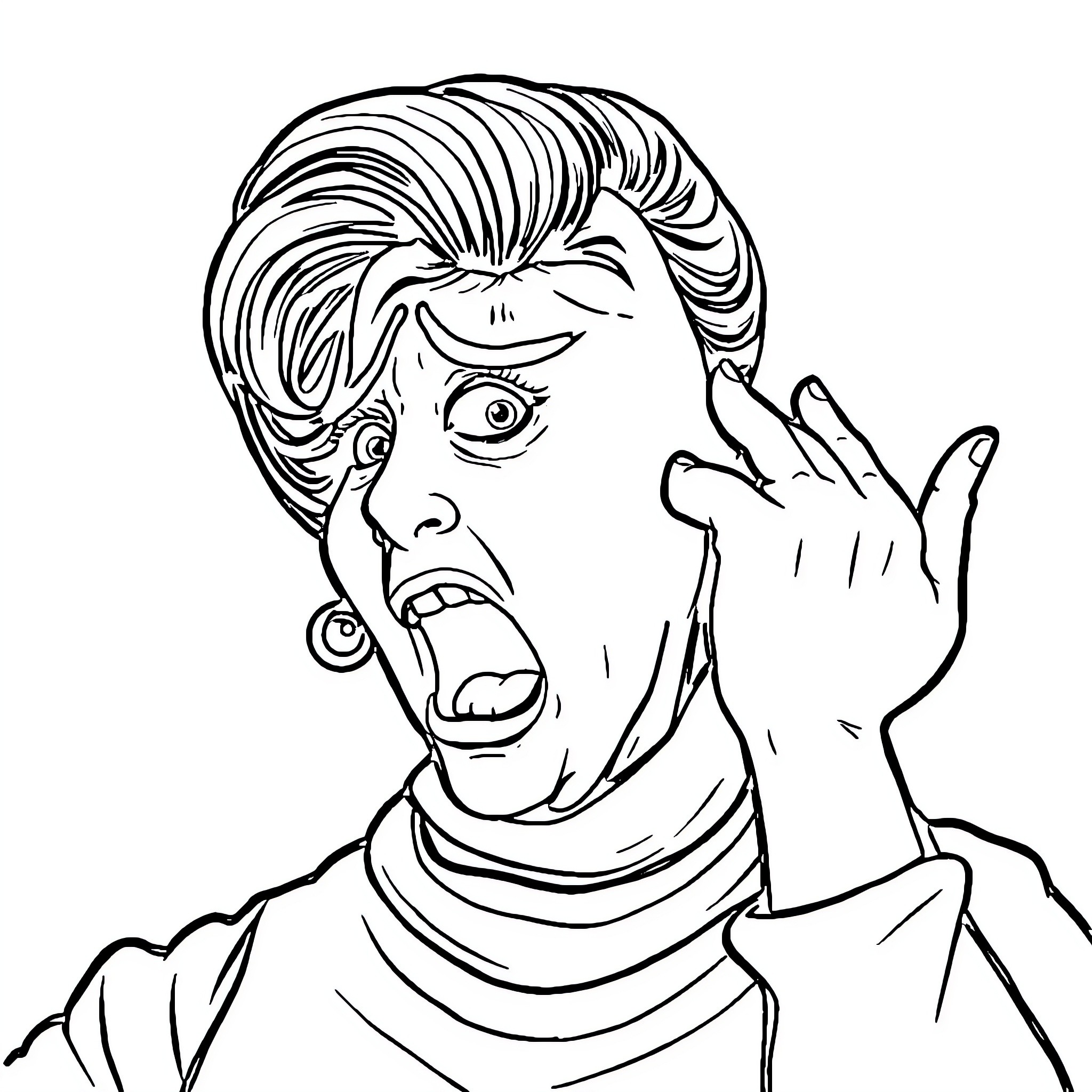 Mum's Expressive Surprise Coloring Page (free black-and-white line drawing printable PDF for all, from beginners to advanced learners, including children, teens, adults, and seniors)