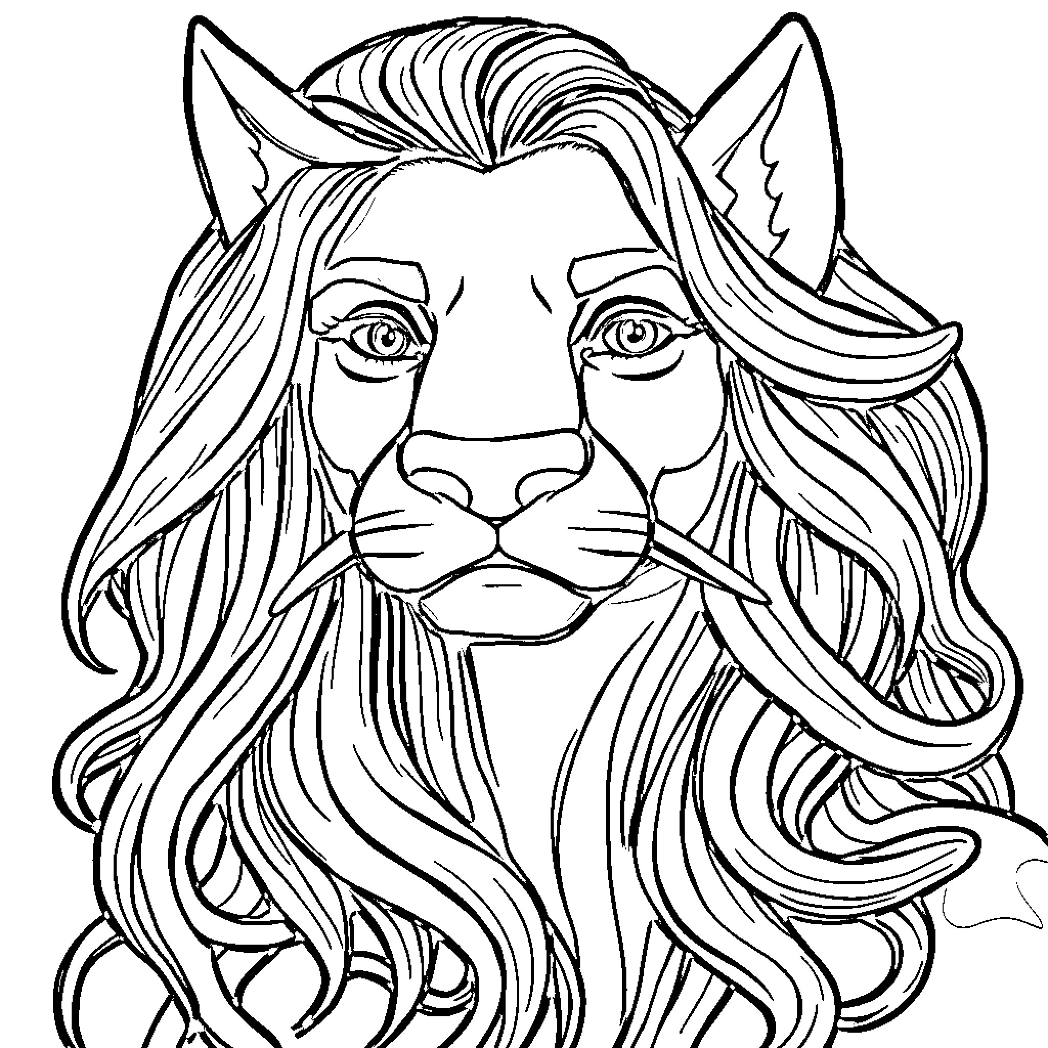 Easy Artistic Depiction of a Majestic Lion Coloring Page (free black-and-white line drawing printable PDF for all, from beginners to advanced learners, including children, teens, adults, and seniors)