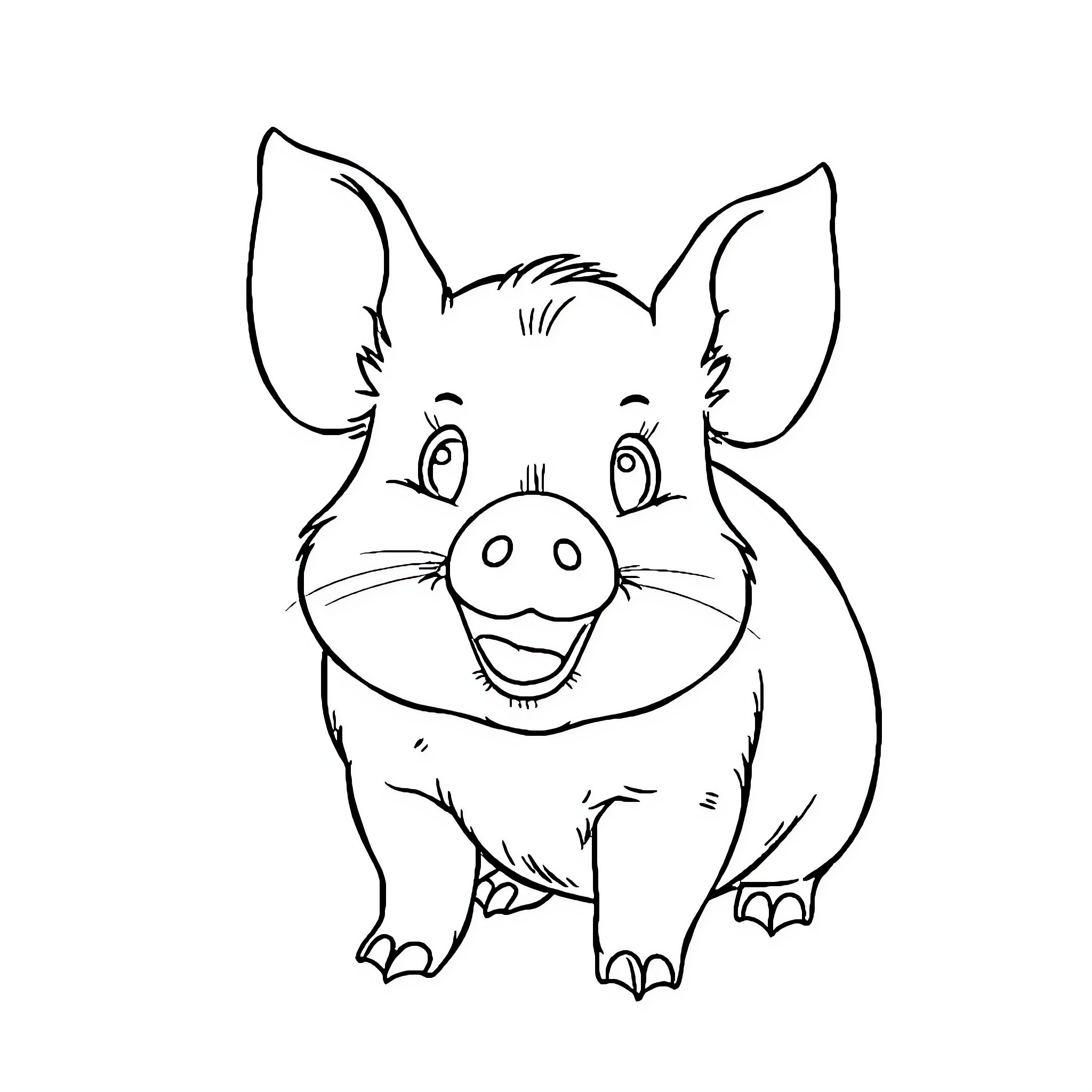 Pig with a cheerful expression Coloring Page (free black-and-white line drawing printable PDF for all, from beginners to advanced learners, including children, teens, adults, and seniors)