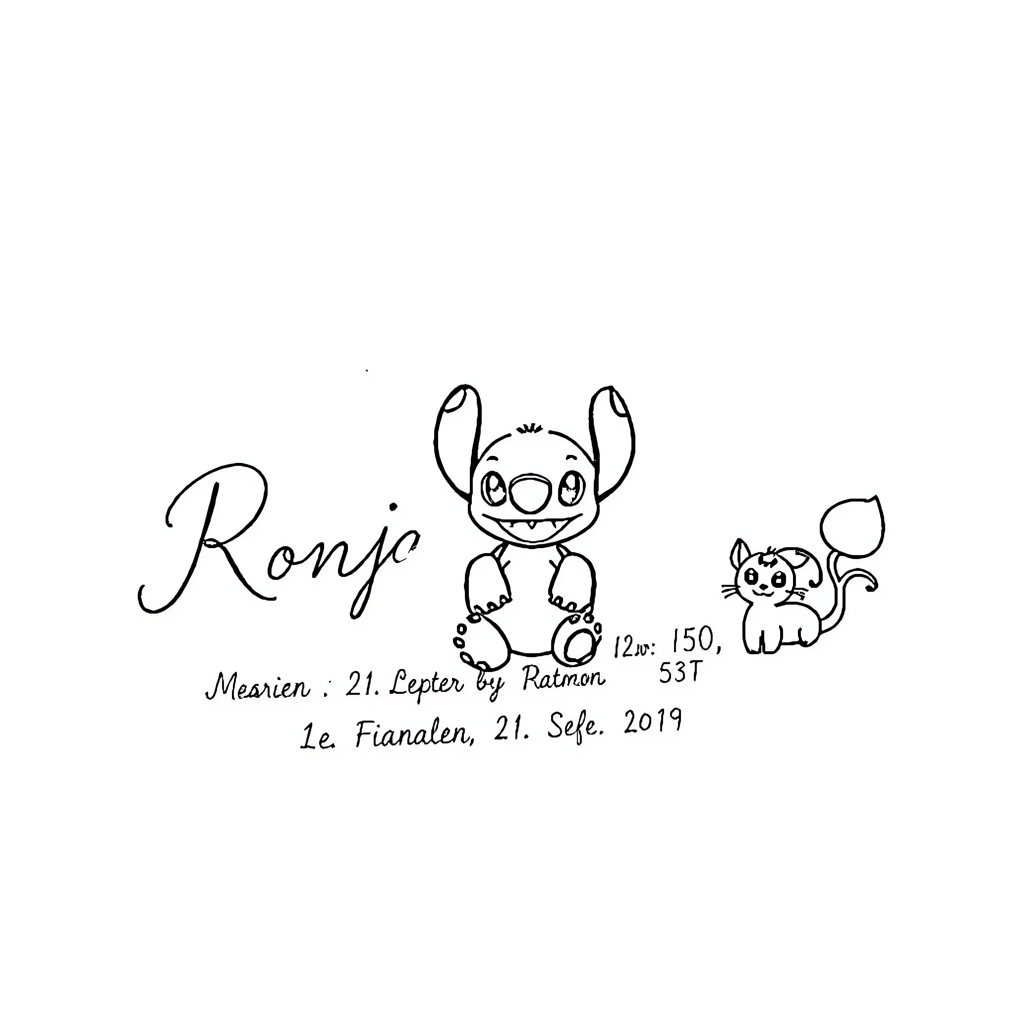 Tattoo of a cute cartoon character Coloring Page (free black-and-white line drawing printable PDF for all, from beginners to advanced learners, including children, teens, adults, and seniors)