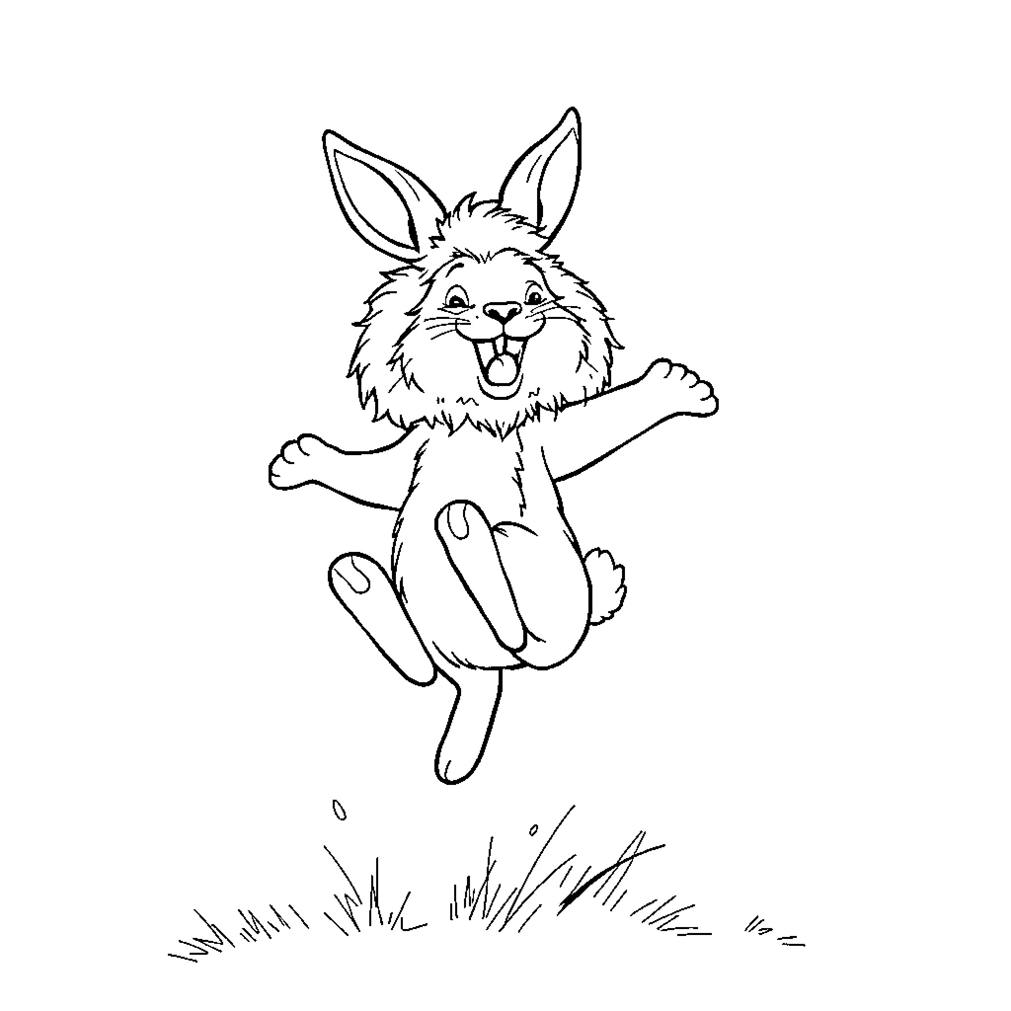 Rabbit jumping joyfully in the meadow Coloring Page (free black-and-white line drawing printable PDF for all, from beginners to advanced learners, including children, teens, adults, and seniors)