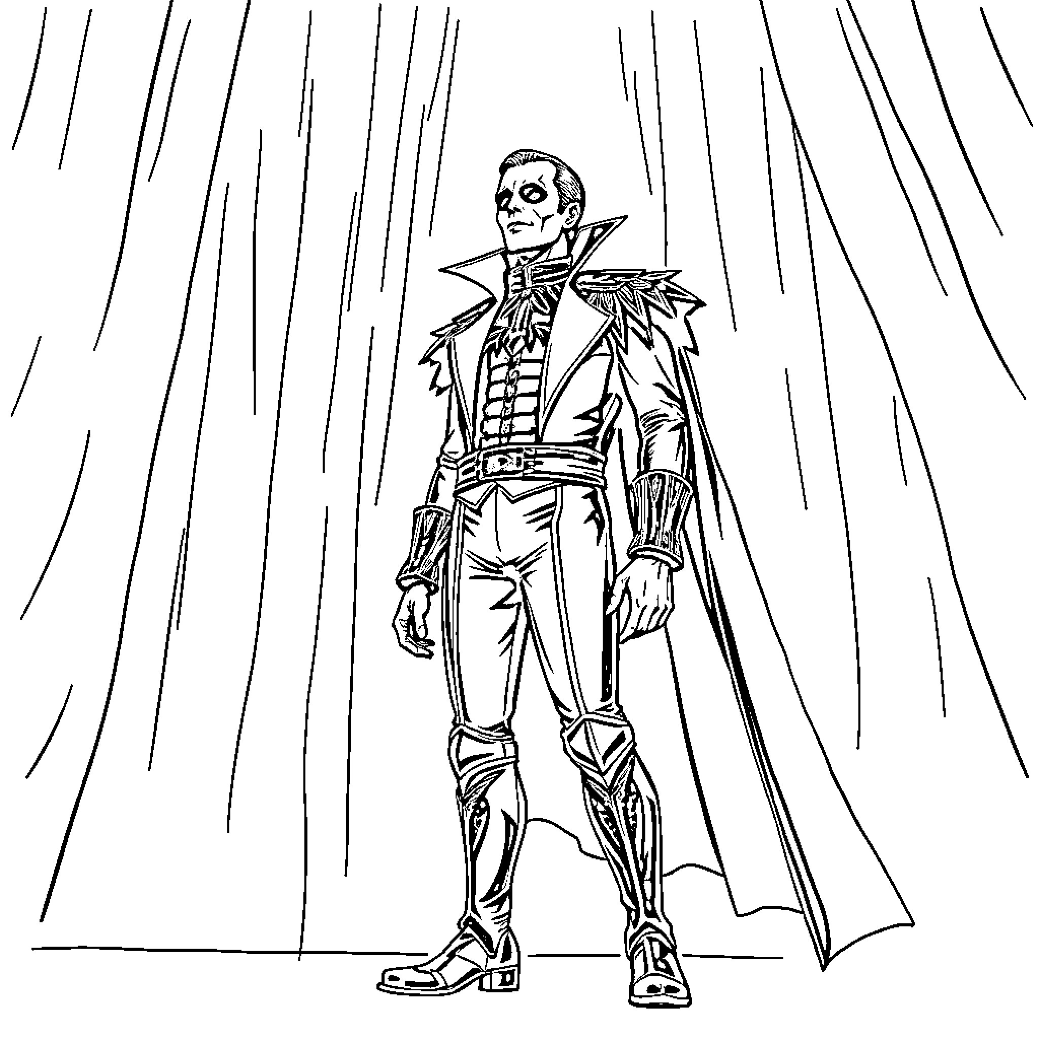 Tobias Forge performing on stage in an elaborate costume Coloring Page (free black-and-white line drawing printable PDF for all, from beginners to advanced learners, including children, teens, adults, and seniors)
