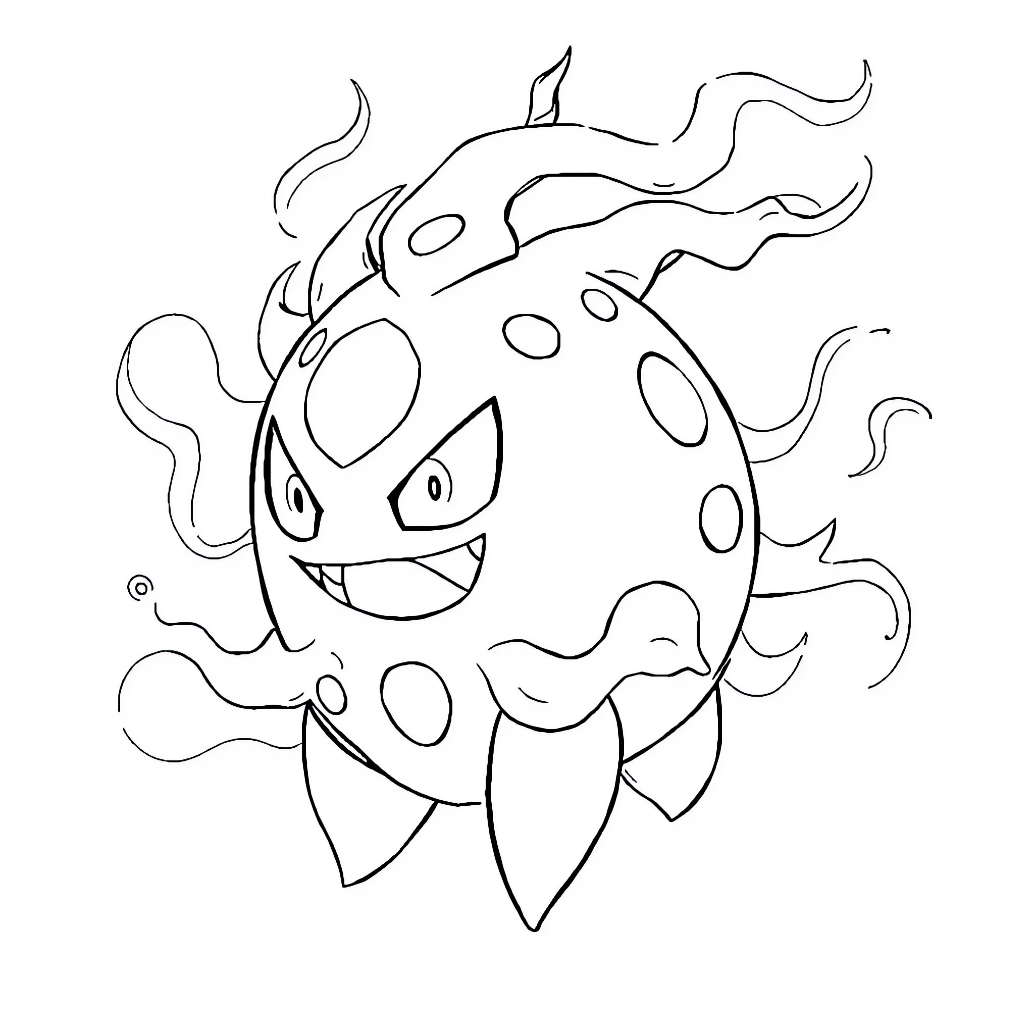 Spiritomb playing mischievously in the shadows Coloring Page (free black-and-white line drawing printable PDF for all, from beginners to advanced learners, including children, teens, adults, and seniors)