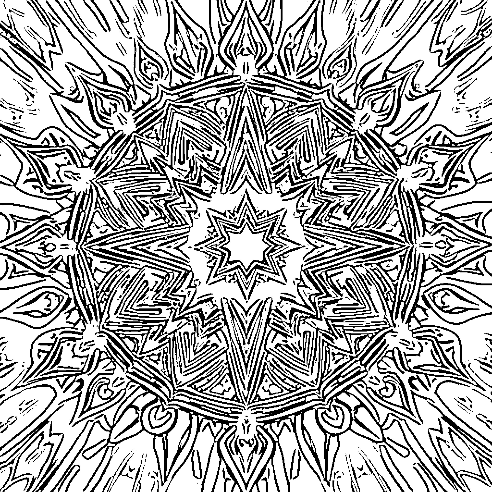 Sacred Geometry: Intricate Mandala-Inspired Pattern Coloring Page (free black-and-white line drawing printable PDF for all, from beginners to advanced learners, including children, teens, adults, and seniors)