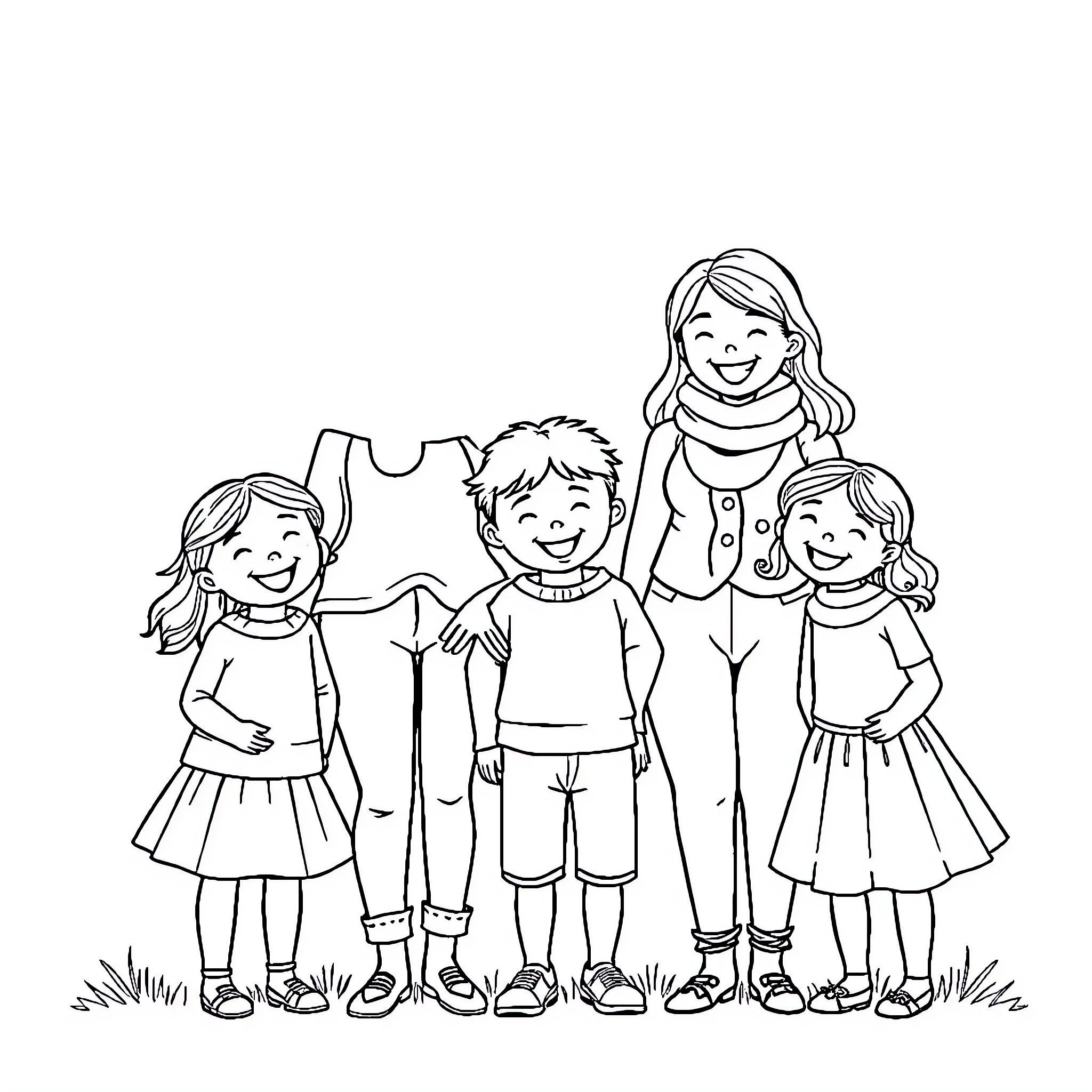 Mother and Daughter Enjoying a Warm Embrace Coloring Page (free black-and-white line drawing printable PDF for all, from beginners to advanced learners, including children, teens, adults, and seniors)
