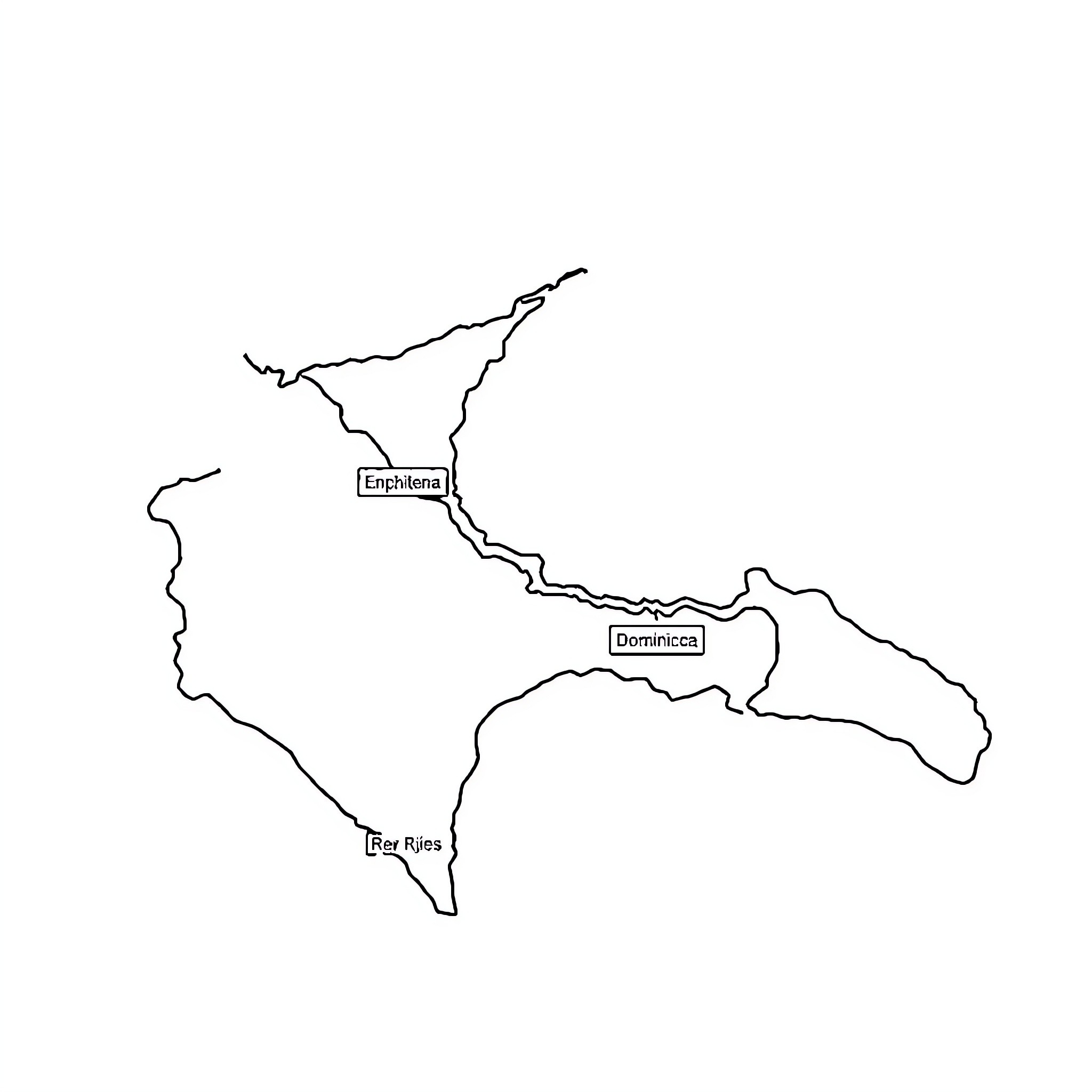 Mapa of island outline with labeled locations Coloring Page (free black-and-white line drawing printable PDF for all, from beginners to advanced learners, including children, teens, adults, and seniors)