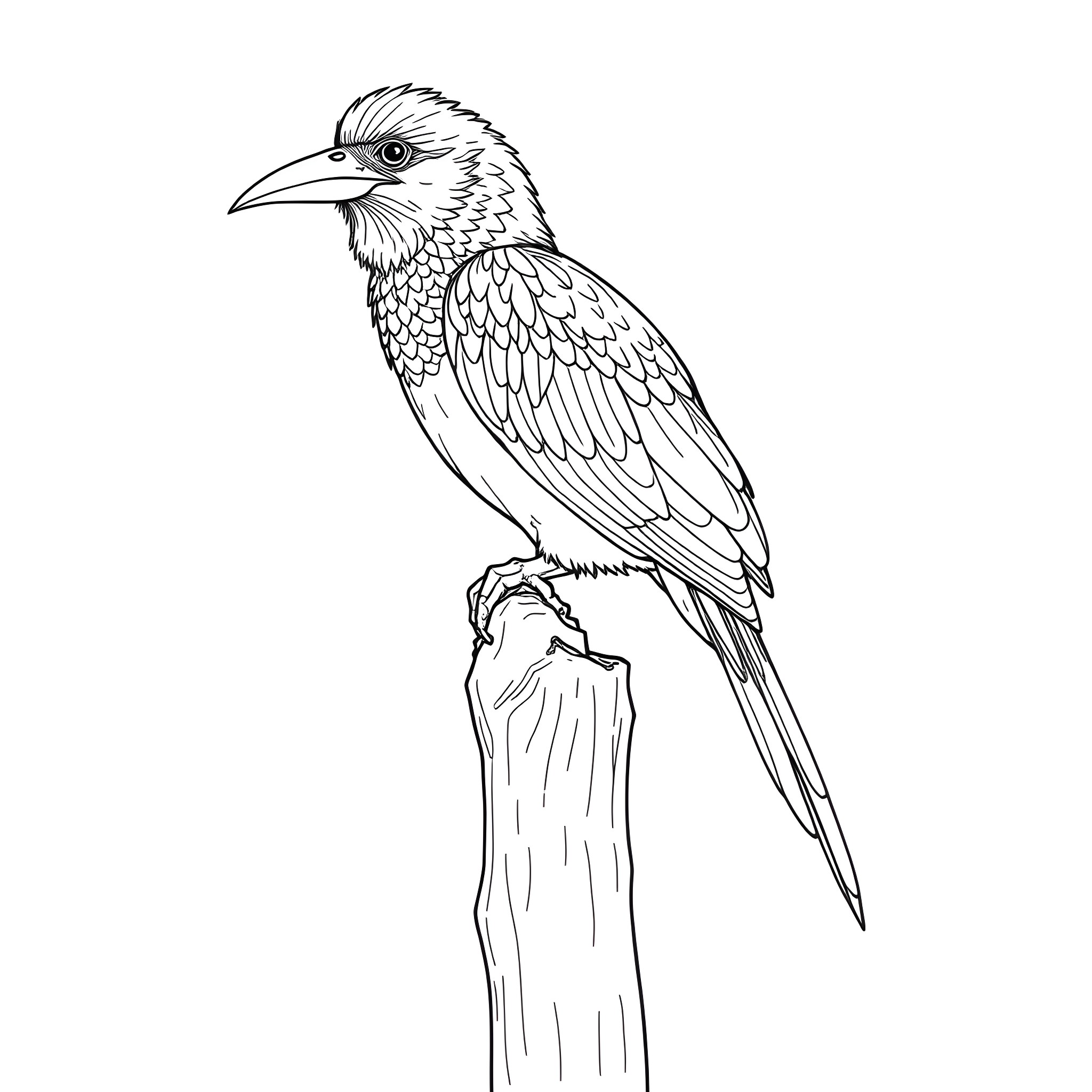 Chlorochrysa Phoenicotis perched on a branch Coloring Page (free black-and-white line drawing printable PDF for all, from beginners to advanced learners, including children, teens, adults, and seniors)