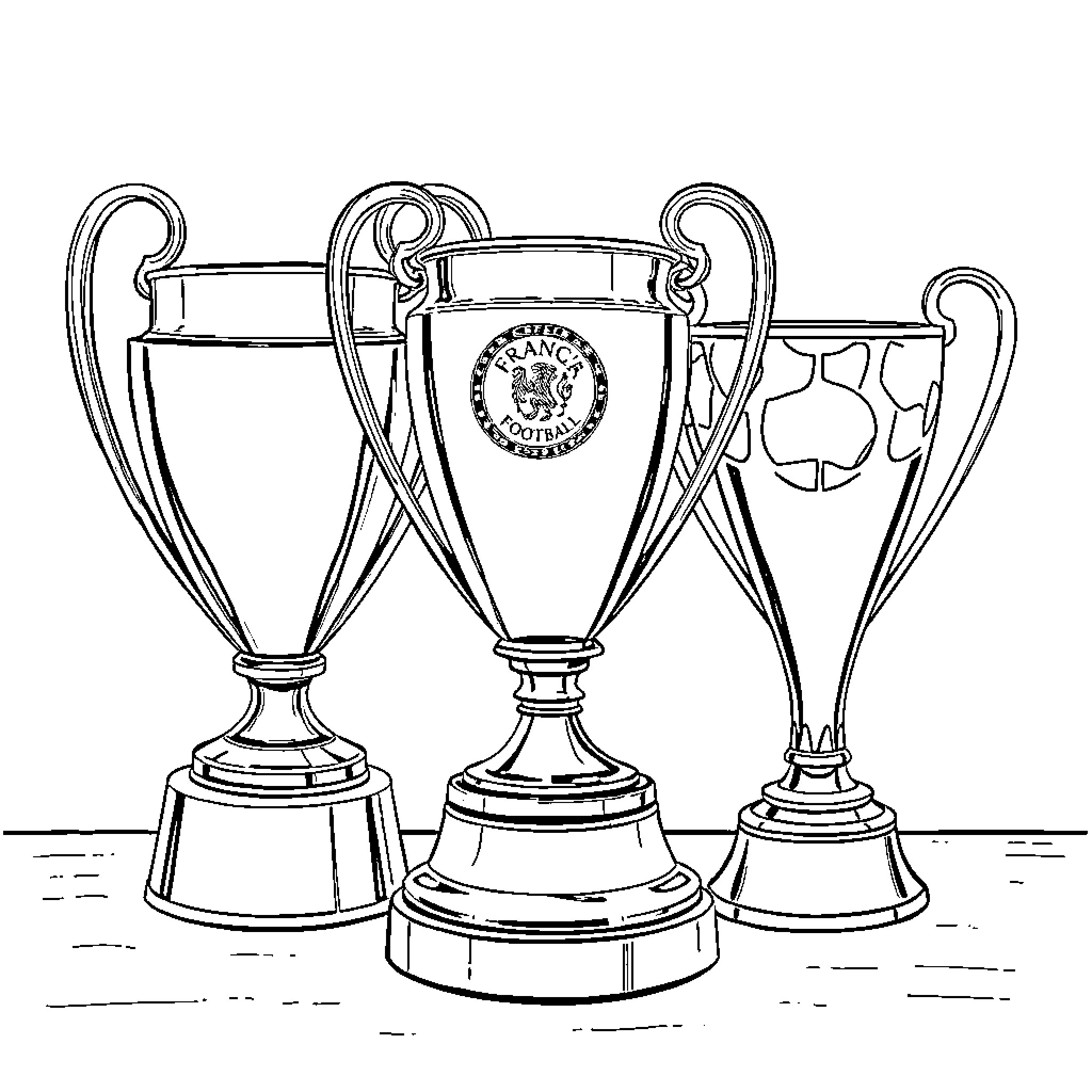 Football Trophies and Cups Illustration Coloring Page (free black-and-white line drawing printable PDF for all, from beginners to advanced learners, including children, teens, adults, and seniors)