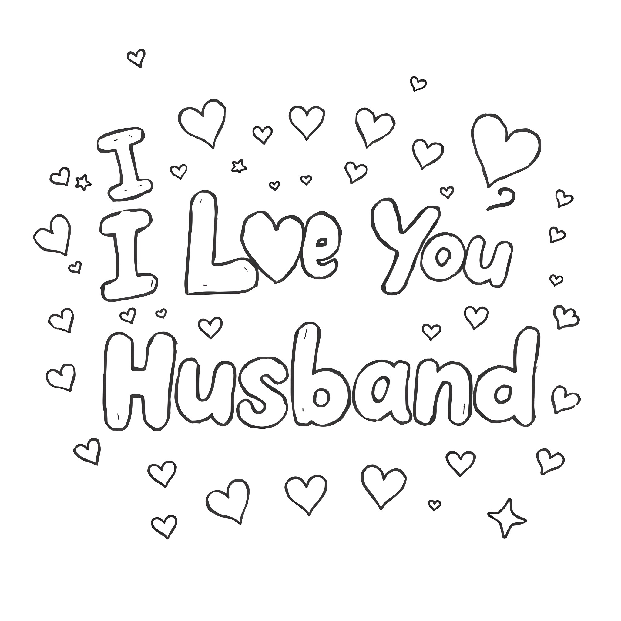 Husband expressing love with hearts Coloring Page (free black-and-white line drawing printable PDF for all, from beginners to advanced learners, including children, teens, adults, and seniors)