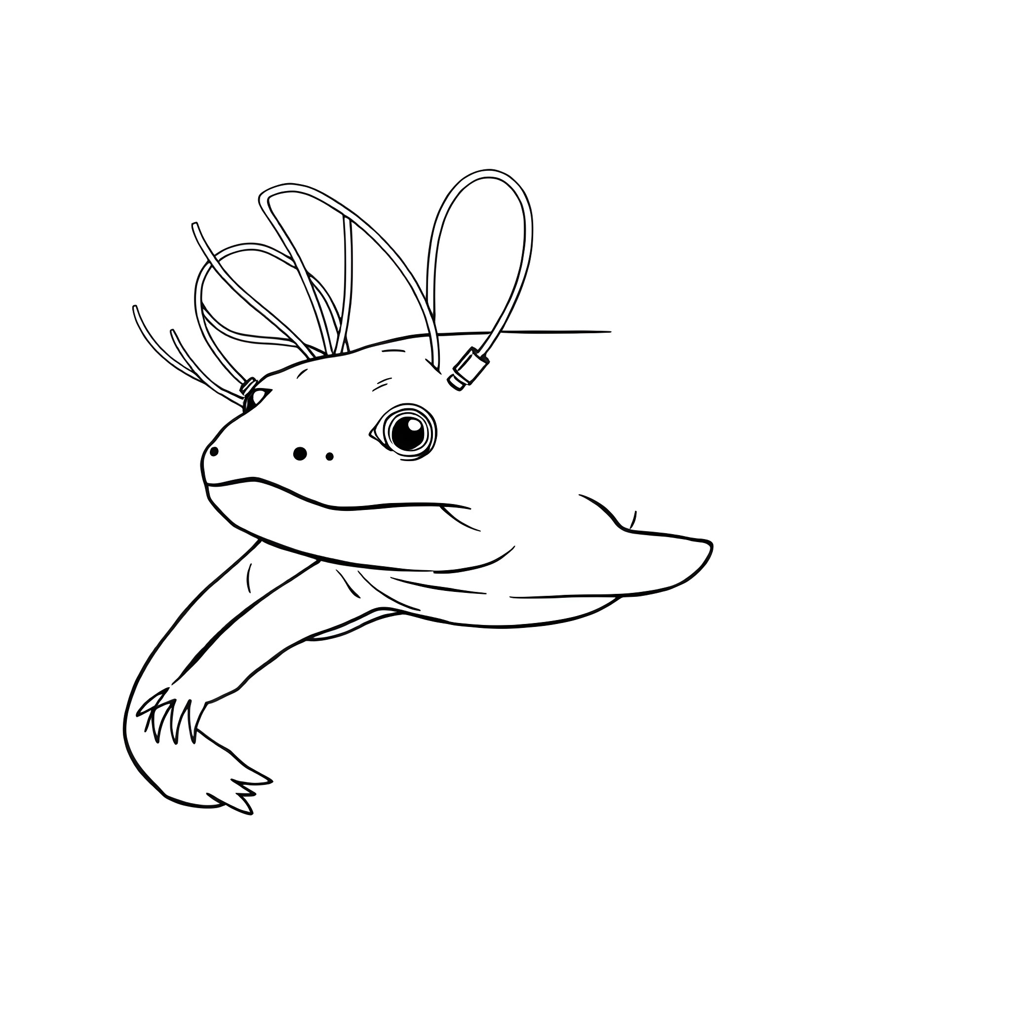 Axolotl exploring with curiosity Coloring Page (free black-and-white line drawing printable PDF for all, from beginners to advanced learners, including children, teens, adults, and seniors)