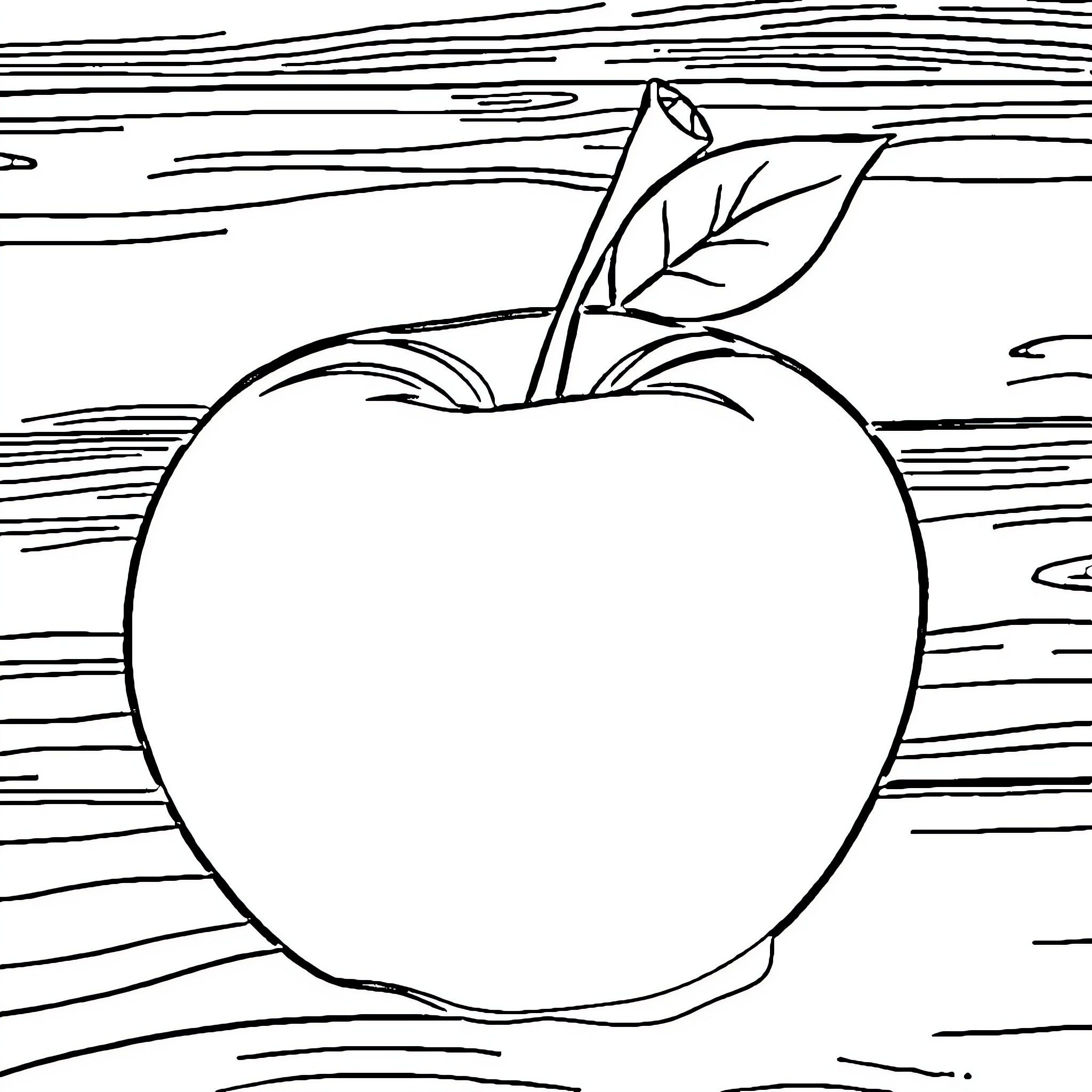 Apple on a Textured Wooden Surface Coloring Page (free black-and-white line drawing printable PDF for all, from beginners to advanced learners, including children, teens, adults, and seniors)
