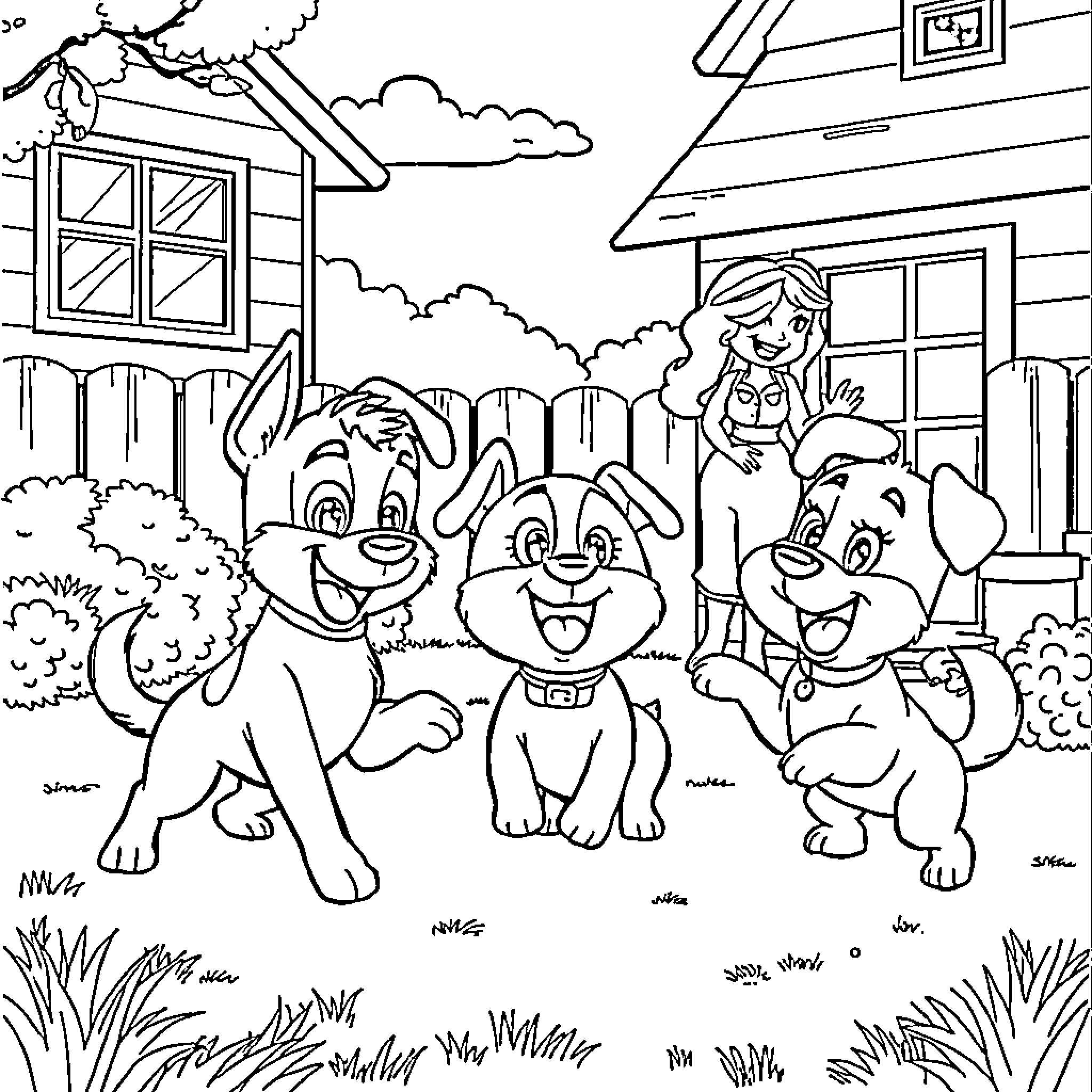 Bluey's fun day with her friends at the park Coloring Page (free black-and-white line drawing printable PDF for all, from beginners to advanced learners, including children, teens, adults, and seniors)