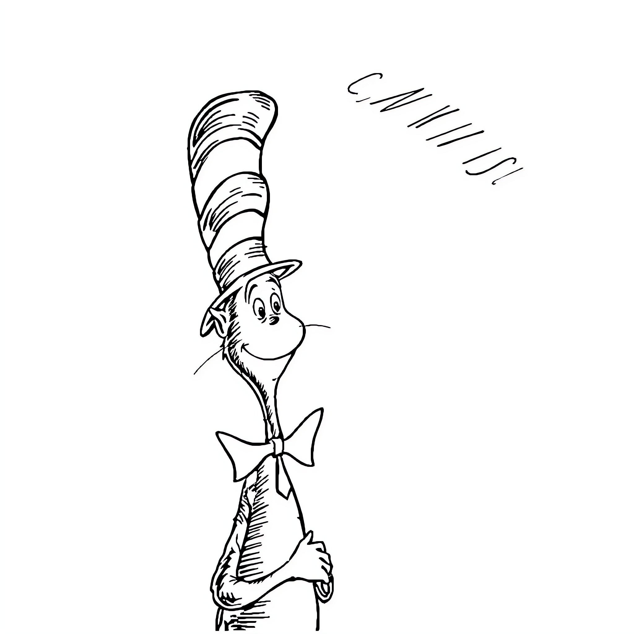 Dr. Seuss character in whimsical pose Coloring Page (free black-and-white line drawing printable PDF for all, from beginners to advanced learners, including children, teens, adults, and seniors)