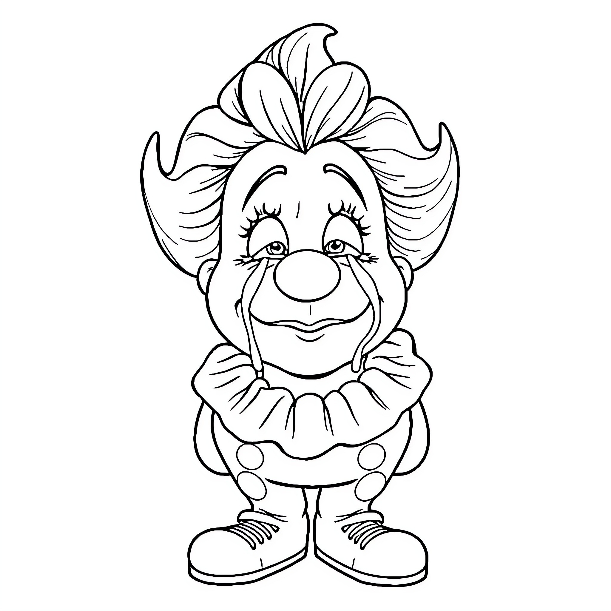 Krusty the Clown in a whimsical pose Coloring Page (free black-and-white line drawing printable PDF for all, from beginners to advanced learners, including children, teens, adults, and seniors)