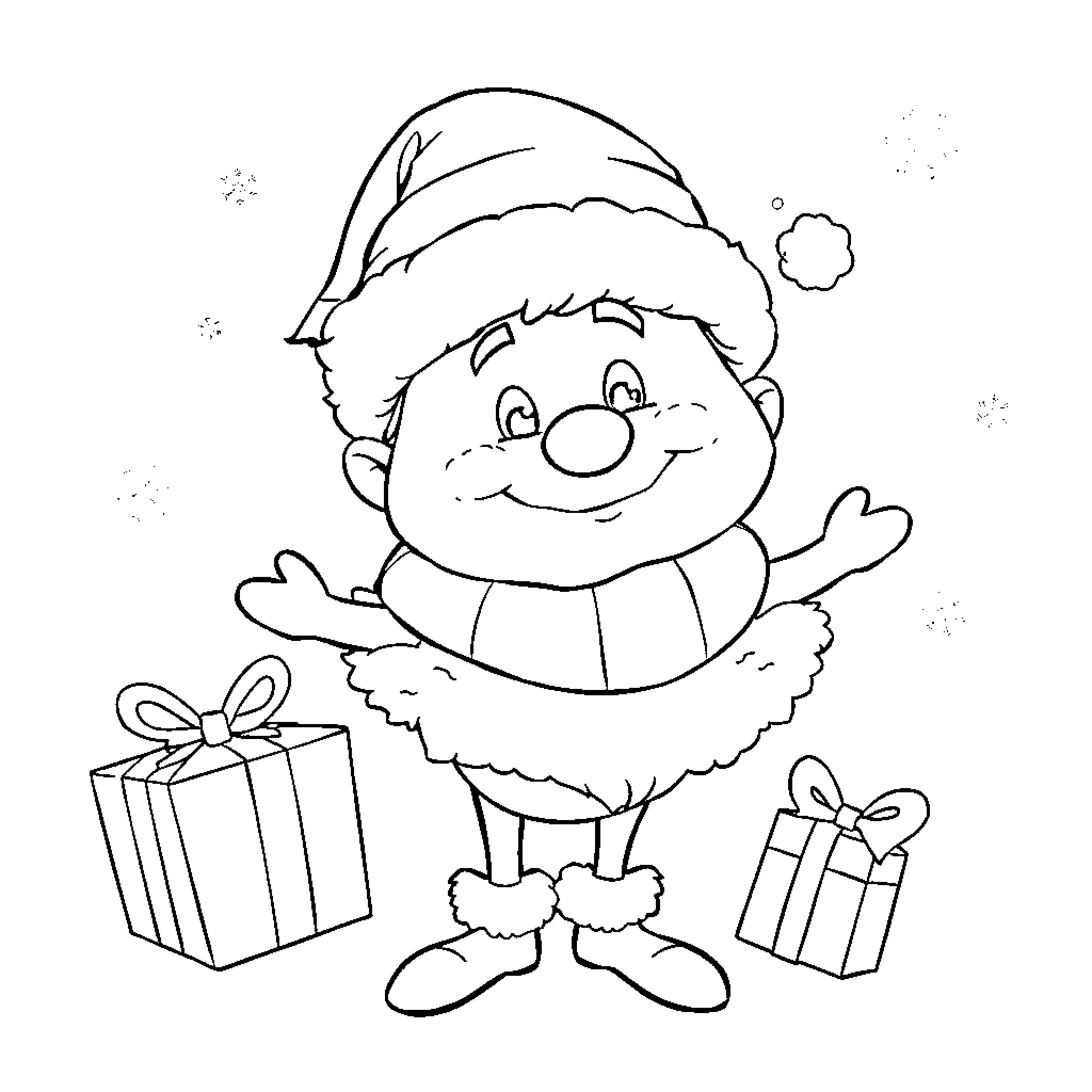 Noel's Cheerful Christmas Cheer Coloring Page (free black-and-white line drawing printable PDF for all, from beginners to advanced learners, including children, teens, adults, and seniors)