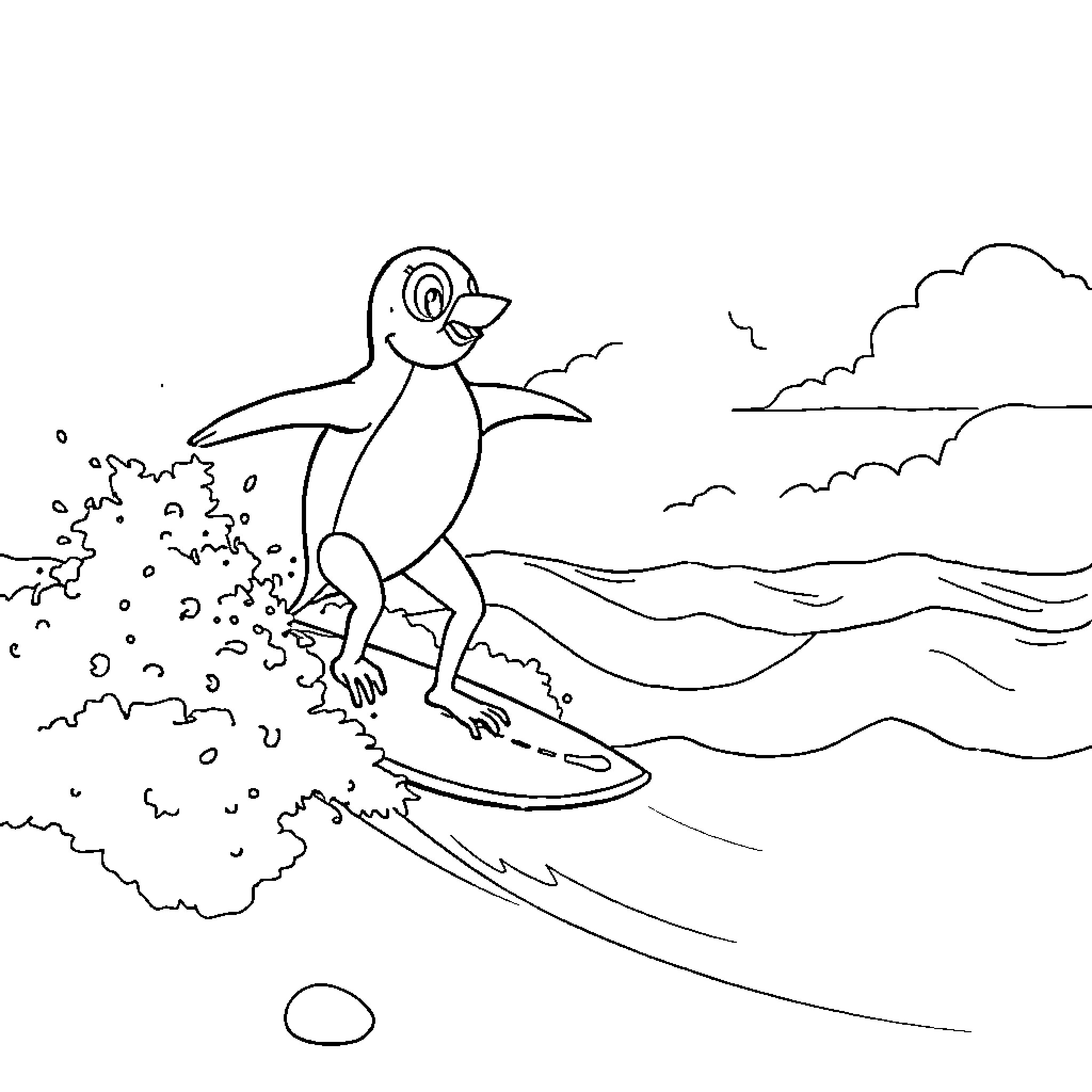 Paw Patrol characters surfing on the waves Coloring Page (free black-and-white line drawing printable PDF for all, from beginners to advanced learners, including children, teens, adults, and seniors)