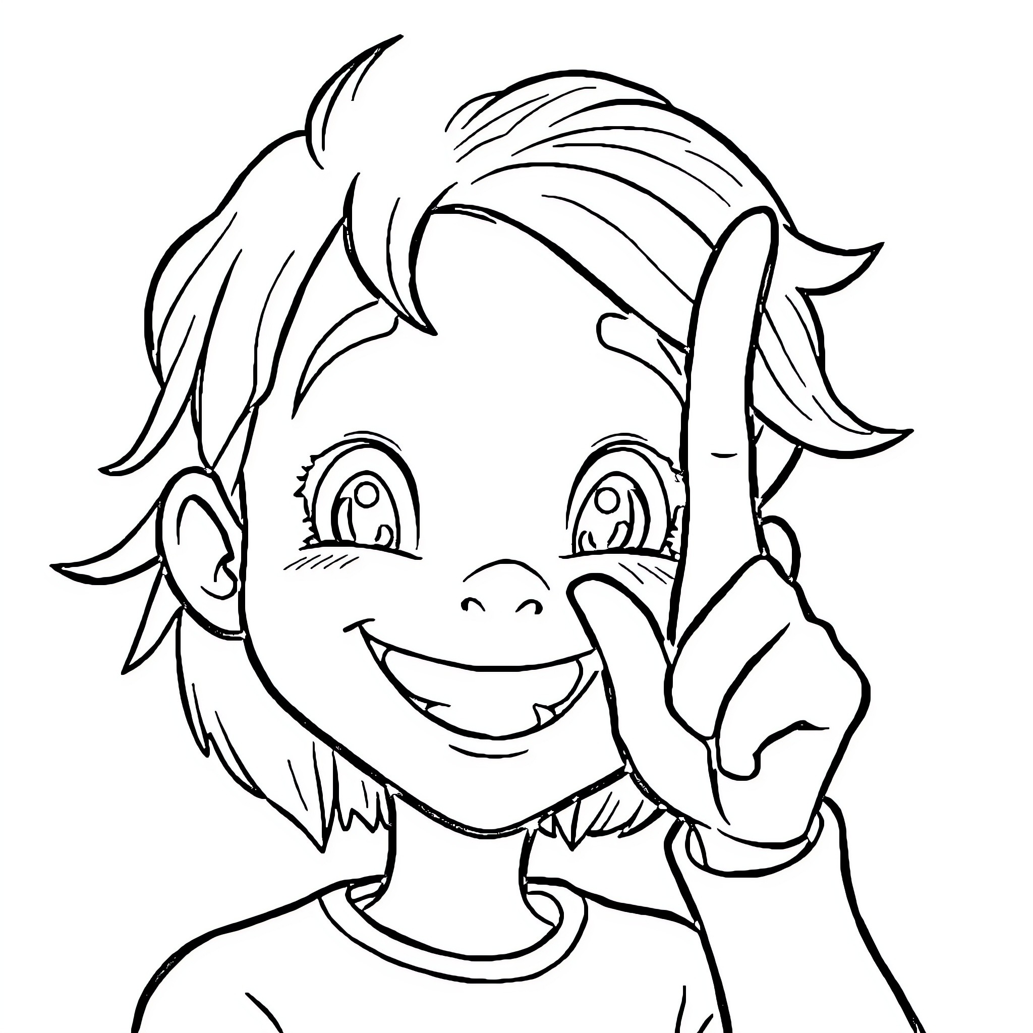 Character giving a thumbs up with a cheerful expression Coloring Page (free black-and-white line drawing printable PDF for all, from beginners to advanced learners, including children, teens, adults, and seniors)
