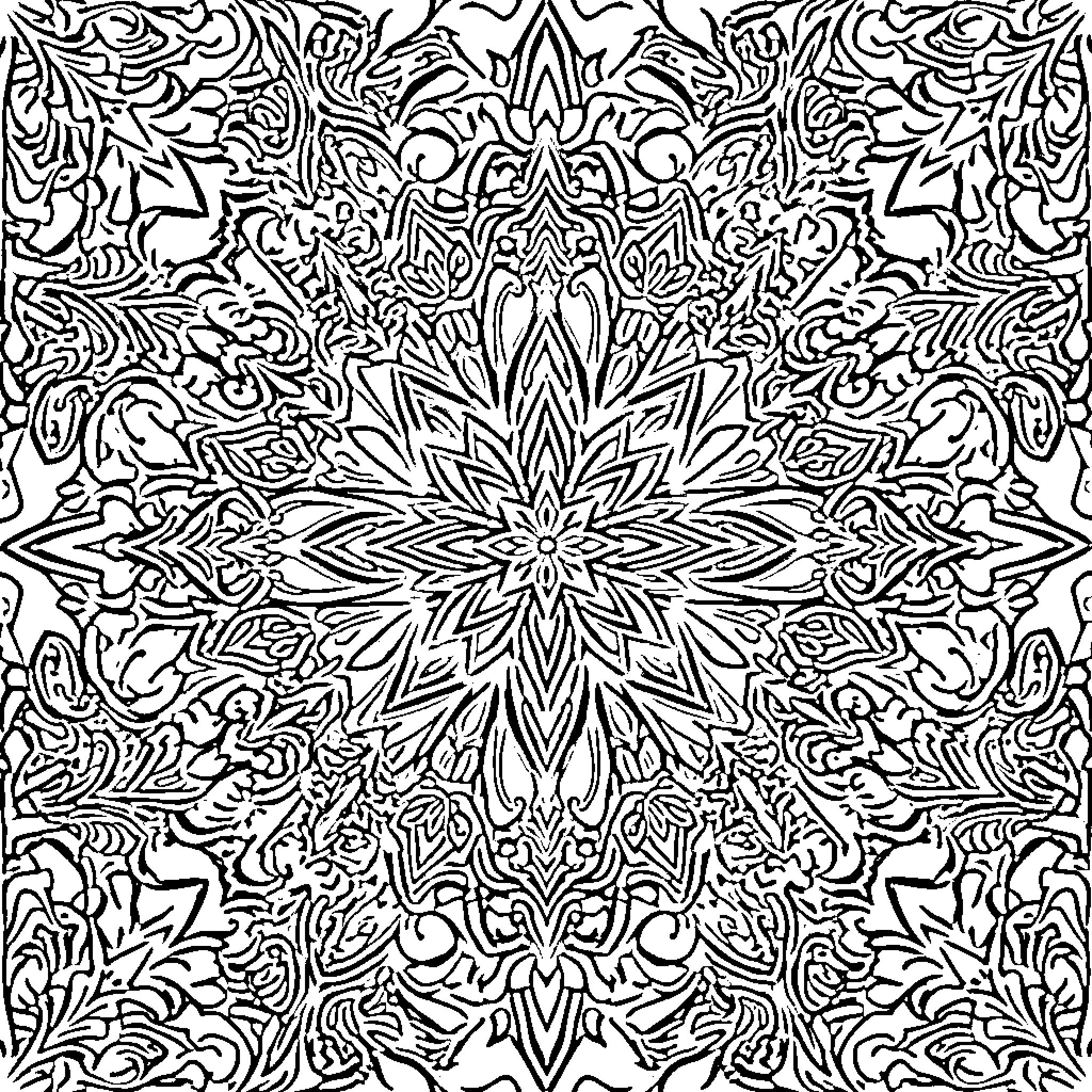 Geometric Pattern with Intricate Floral Design Coloring Page (free black-and-white line drawing printable PDF for all, from beginners to advanced learners, including children, teens, adults, and seniors)