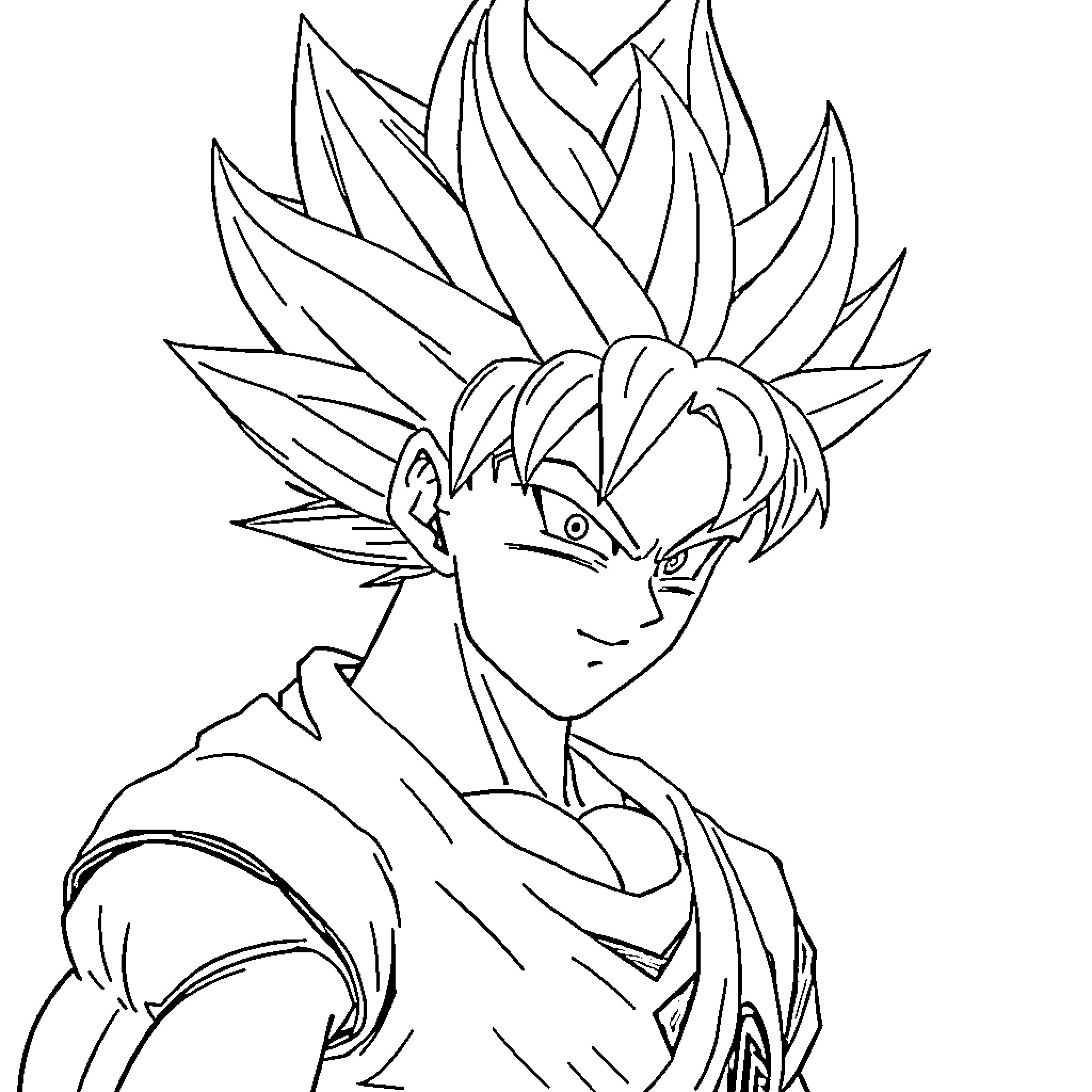 Goku in fierce battle stance Coloring Page (free black-and-white line drawing printable PDF for all, from beginners to advanced learners, including children, teens, adults, and seniors)