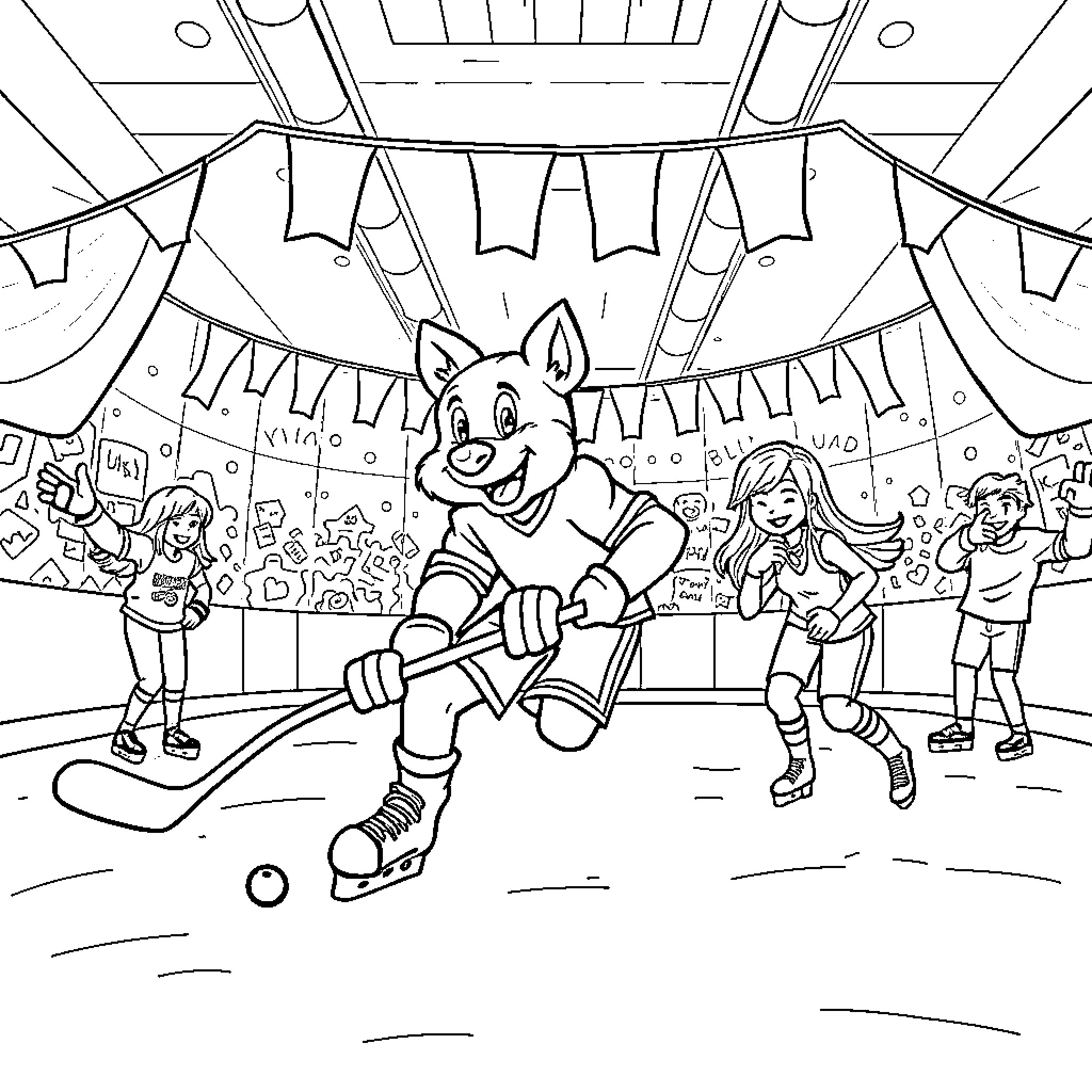 Bluey's Rollerskating Adventure at the Carnival Coloring Page (free black-and-white line drawing printable PDF for all, from beginners to advanced learners, including children, teens, adults, and seniors)