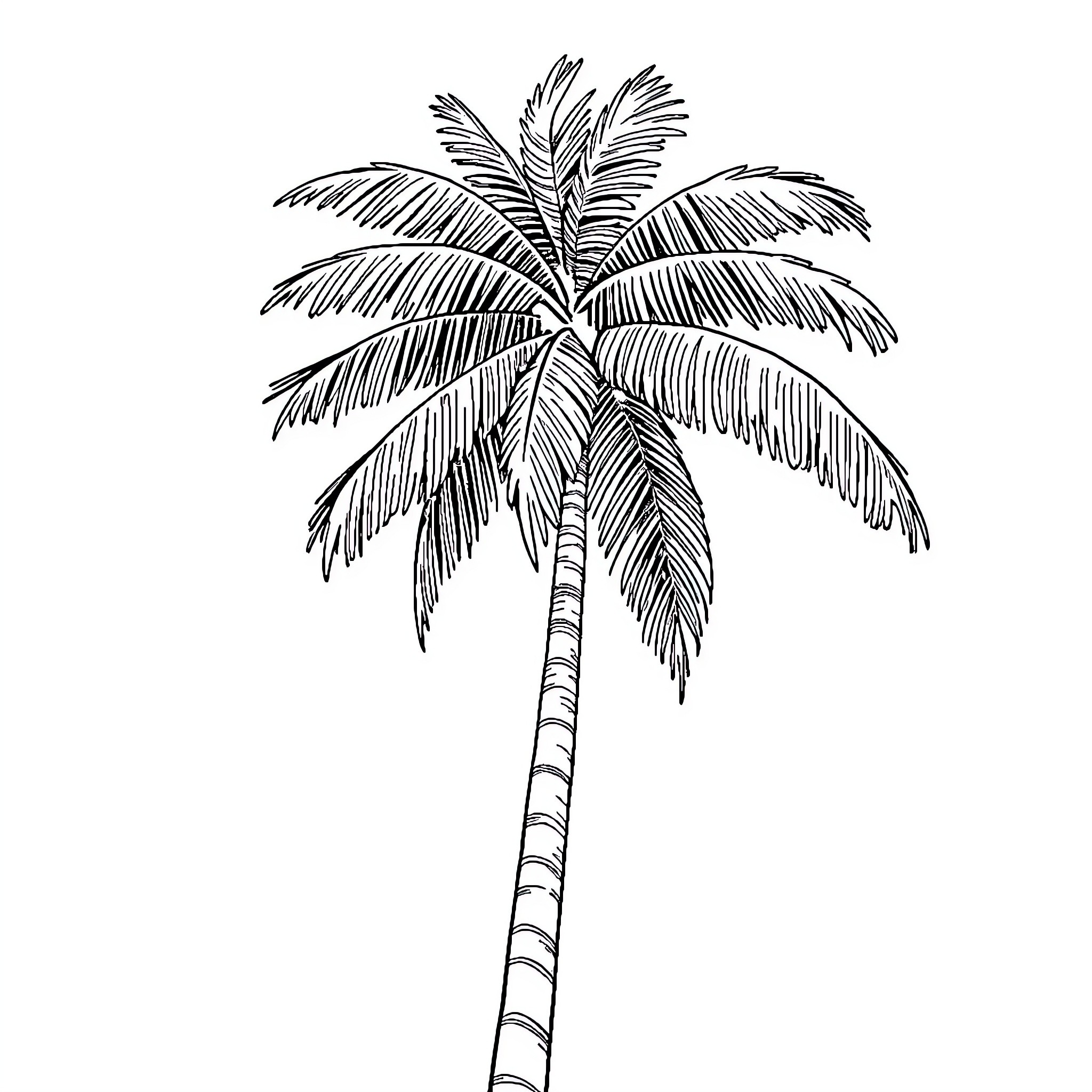 Palm tree in simple line art Coloring Page (free black-and-white line drawing printable PDF for all, from beginners to advanced learners, including children, teens, adults, and seniors)