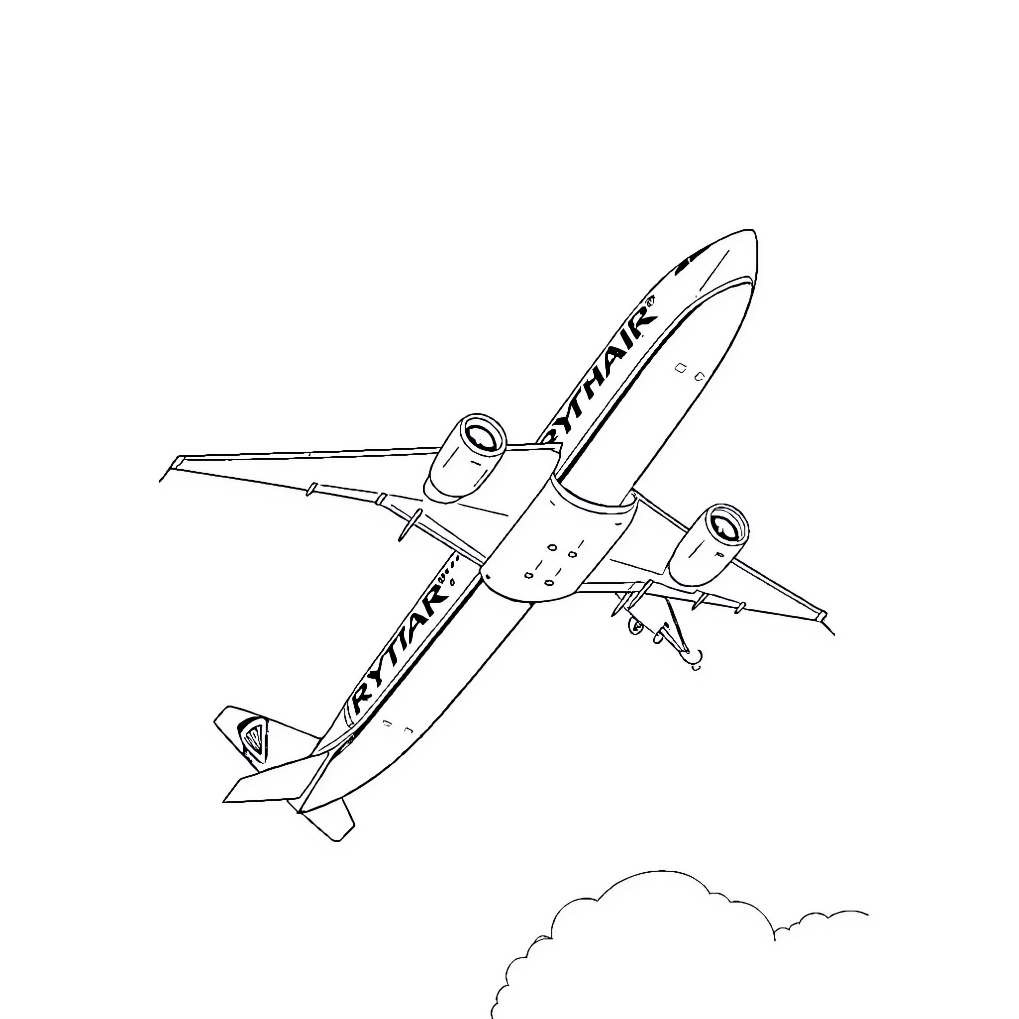 737 Jetliner taking flight in the sky Coloring Page (free black-and-white line drawing printable PDF for all, from beginners to advanced learners, including children, teens, adults, and seniors)