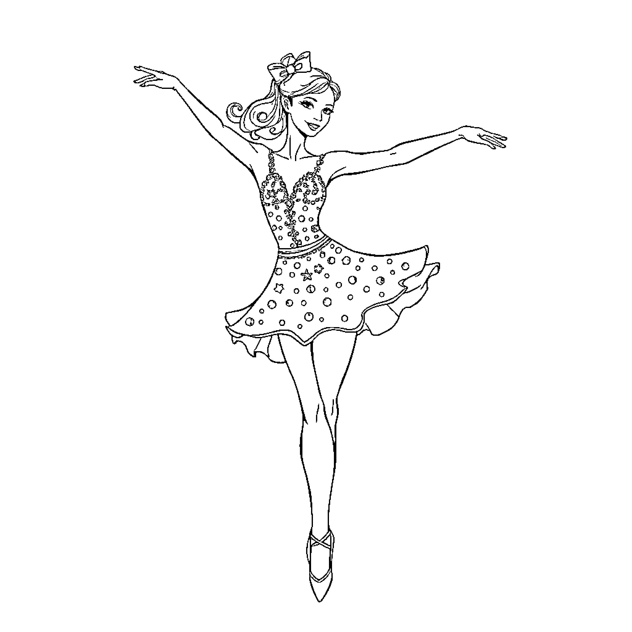 Christmas Dancer in Festive Costume Coloring Page (free black-and-white line drawing printable PDF for all, from beginners to advanced learners, including children, teens, adults, and seniors)