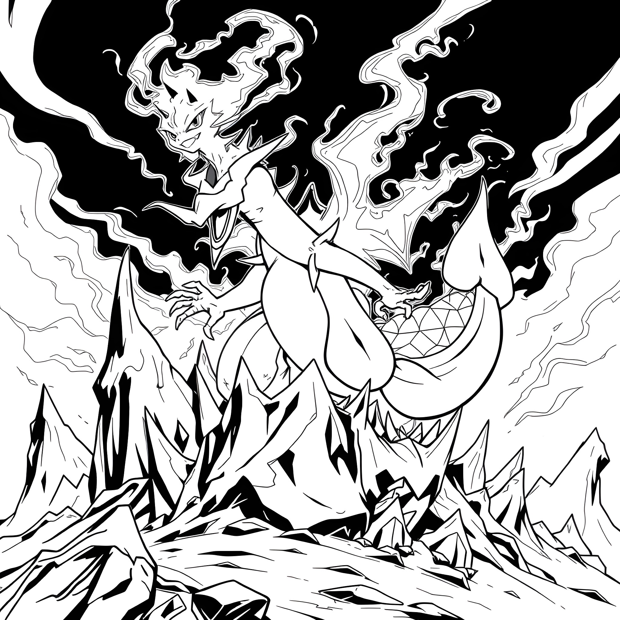 Pokémon Legendary Creature Unleashing Powerful Abilities Coloring Page (free black-and-white line drawing printable PDF for all, from beginners to advanced learners, including children, teens, adults, and seniors)