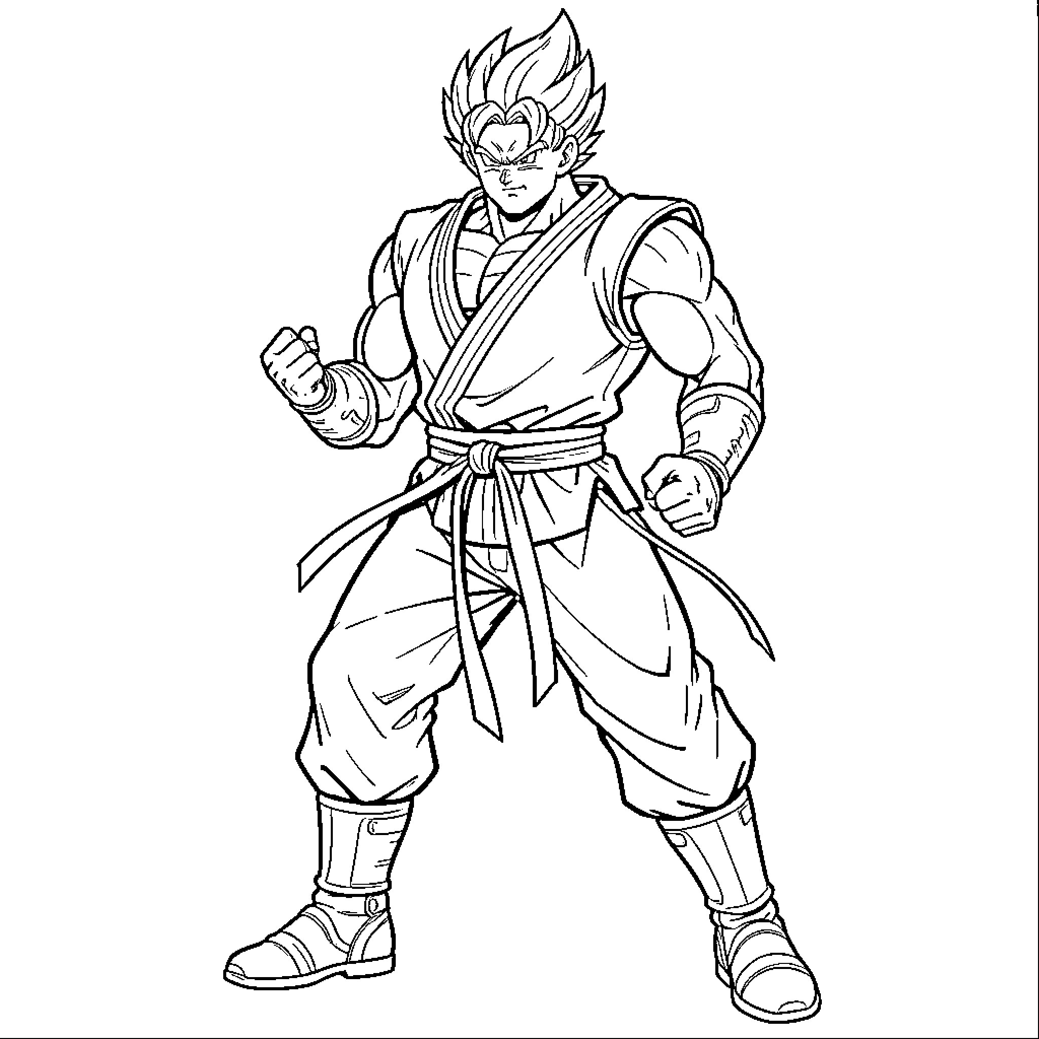 Tekka powerful warrior standing in a fighting stance Coloring Page (free black-and-white line drawing printable PDF for all, from beginners to advanced learners, including children, teens, adults, and seniors)