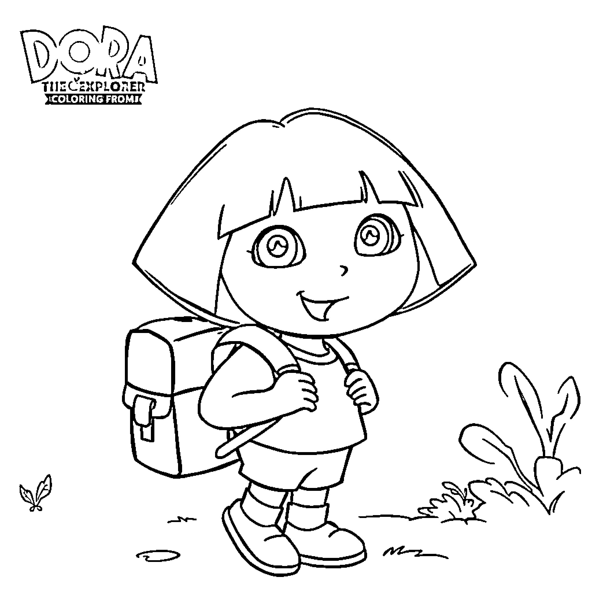 Dora the Explorer going on an adventure Coloring Page (free black-and-white line drawing printable PDF for all, from beginners to advanced learners, including children, teens, adults, and seniors)