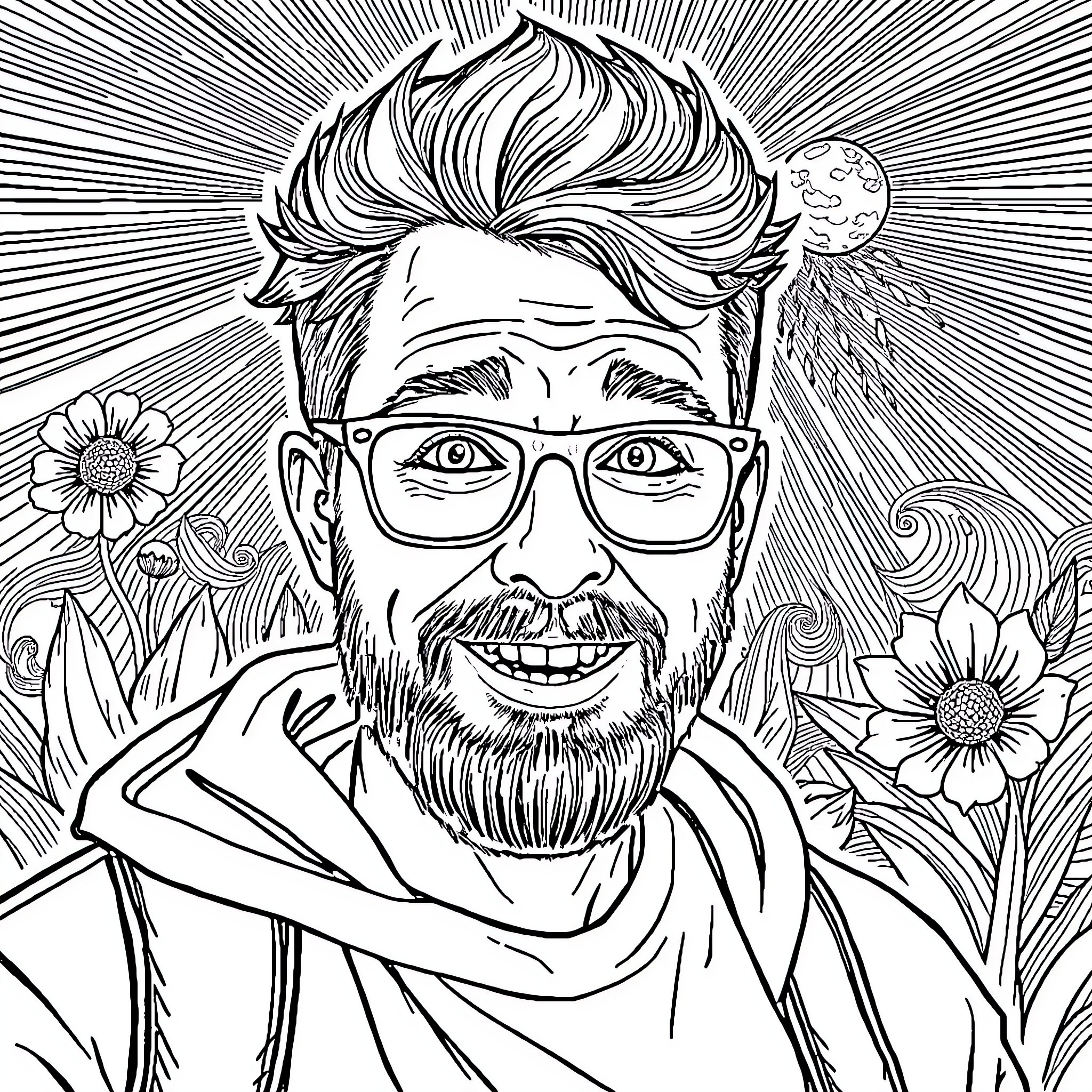 Pierson Wonzinski's Whimsical Artistic Expression Coloring Page (free black-and-white line drawing printable PDF for all, from beginners to advanced learners, including children, teens, adults, and seniors)