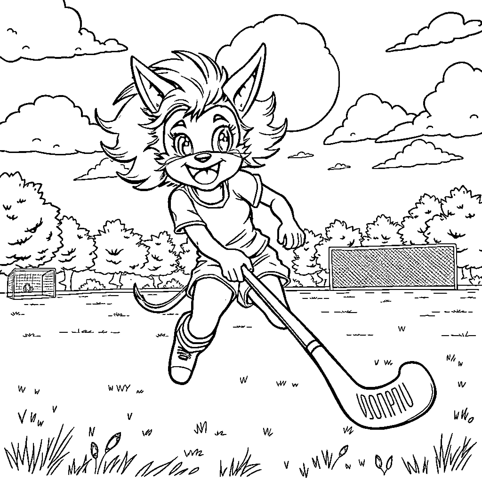 Vamparina's Playful Outdoor Adventure Coloring Page (free black-and-white line drawing printable PDF for all, from beginners to advanced learners, including children, teens, adults, and seniors)