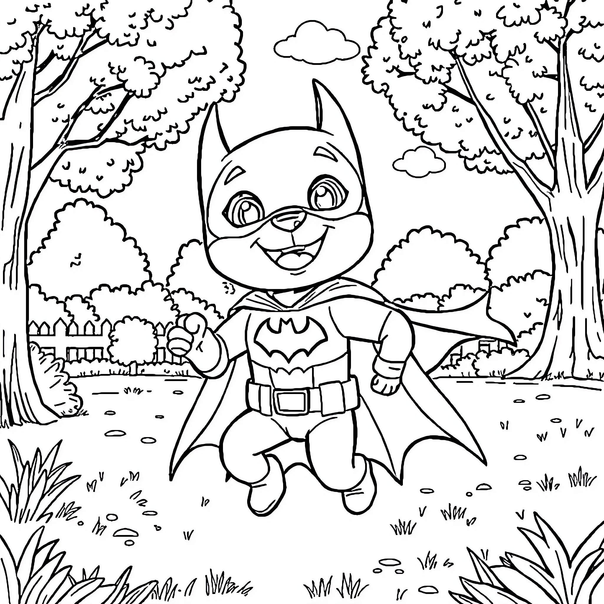 Bluey exploring the forest in costume Coloring Page (free black-and-white line drawing printable PDF for all, from beginners to advanced learners, including children, teens, adults, and seniors)