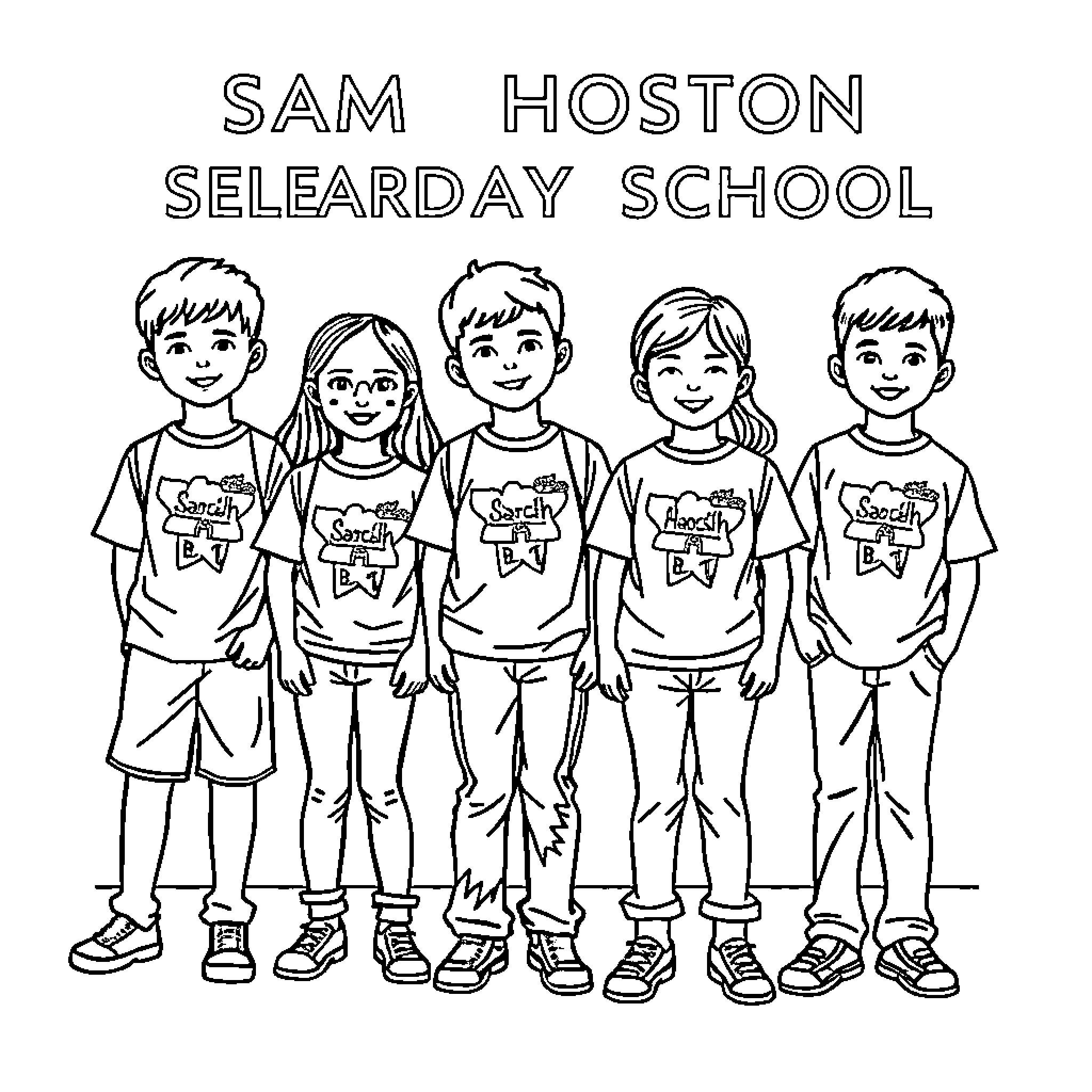 Bobcat students at Seleardary School Coloring Page (free black-and-white line drawing printable PDF for all, from beginners to advanced learners, including children, teens, adults, and seniors)