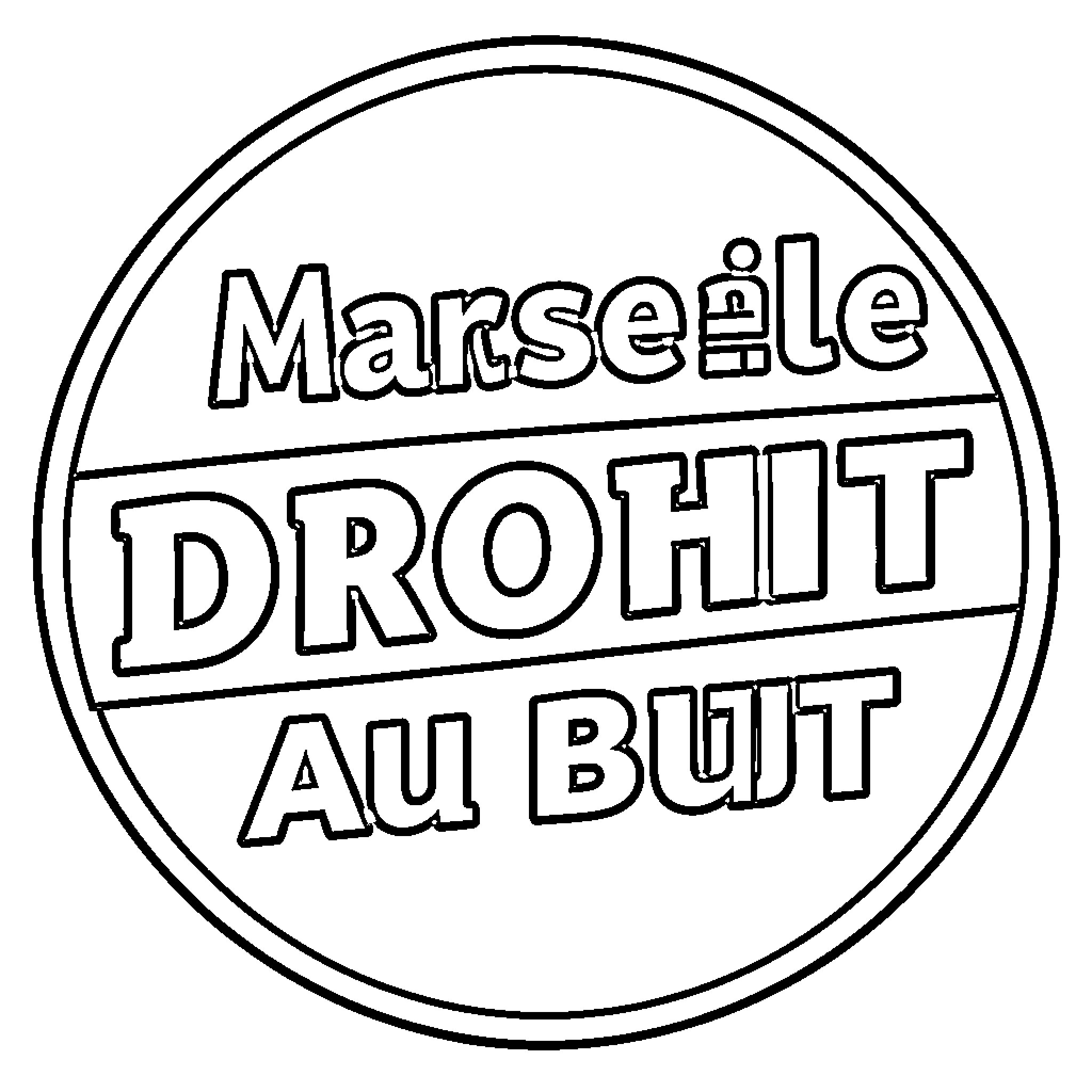 Marseille Logo featuring bold text within a circle Coloring Page (free black-and-white line drawing printable PDF for all, from beginners to advanced learners, including children, teens, adults, and seniors)